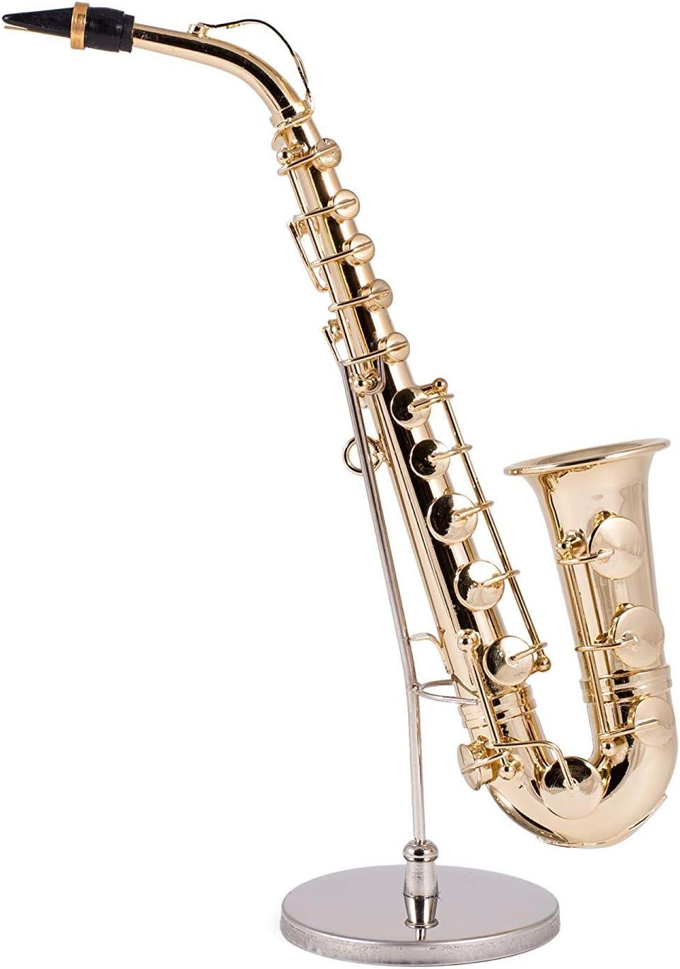 Broadway Gifts Gold Saxophone Mini Figurine – 6.5" Replica Instrument with Case & Stand – Collectible Music Decor Gift