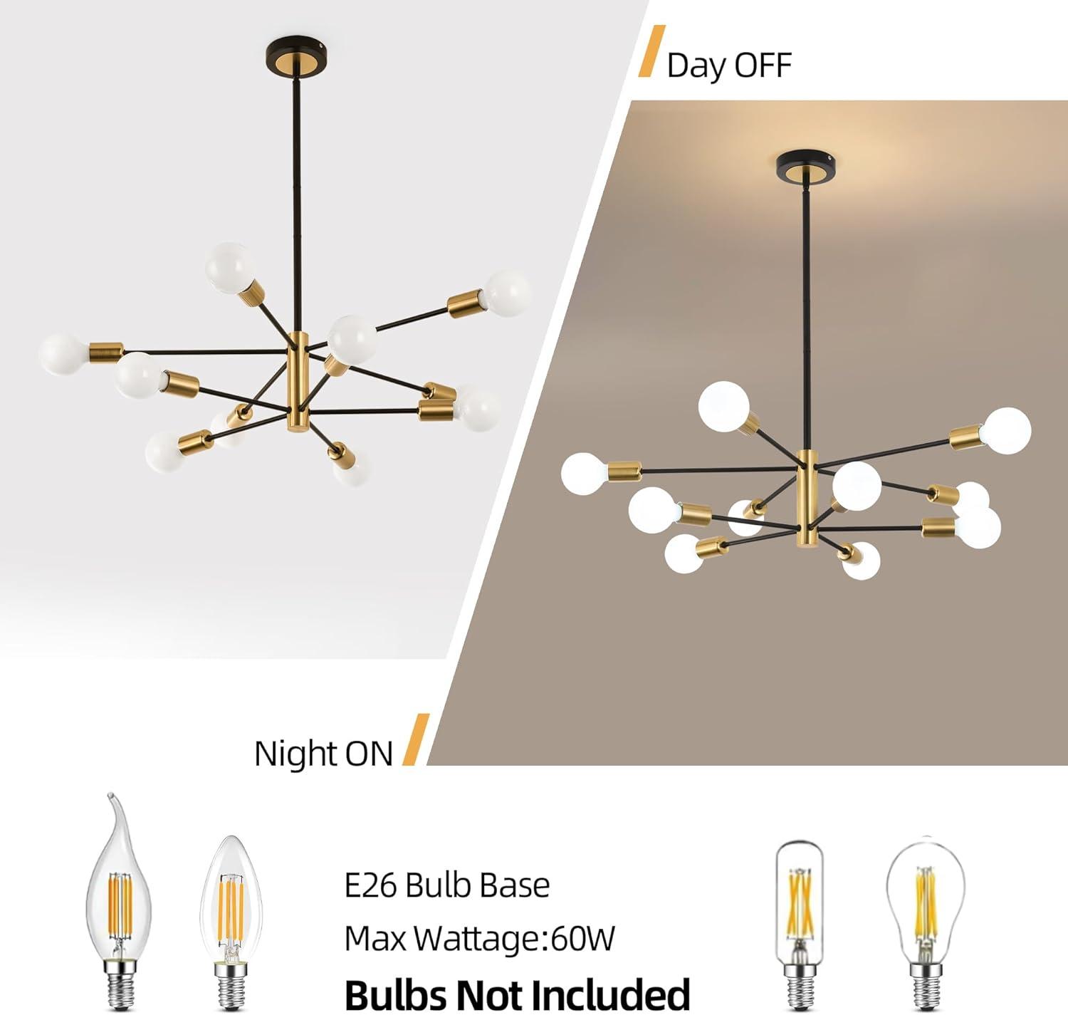 Black and Gold Metal 10-Light Sputnik Chandelier