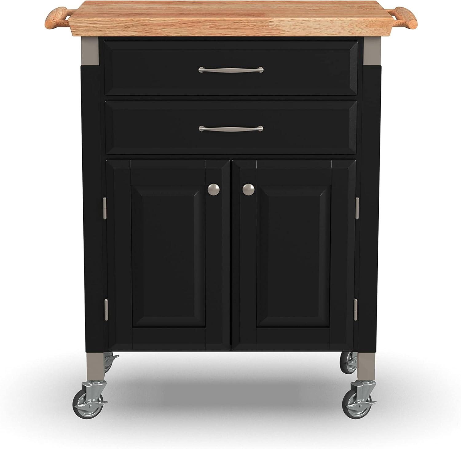 Homestyles Dolly Madison Engineered Wood Kitchen Cart in Black/Natural Maple Top