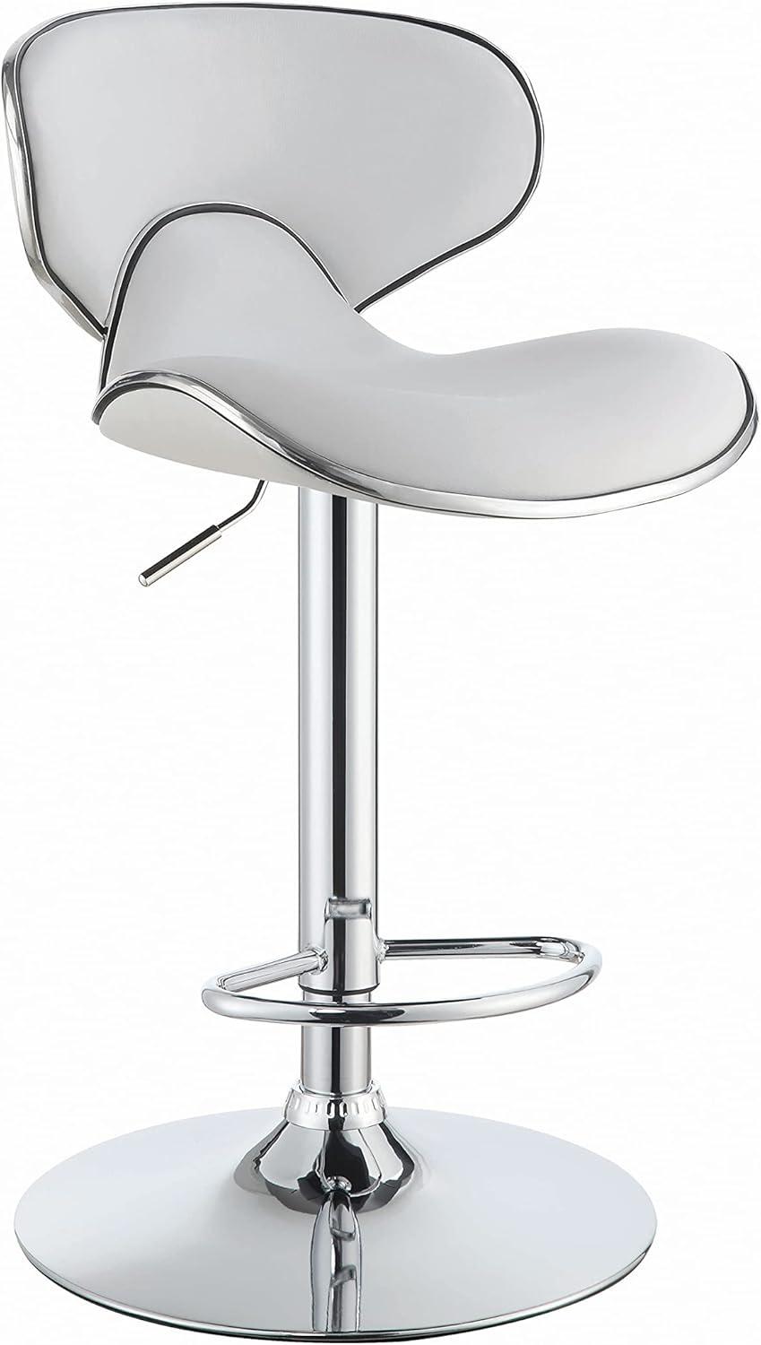 White Faux Leather Adjustable Swivel Bar Stools with Chrome Base