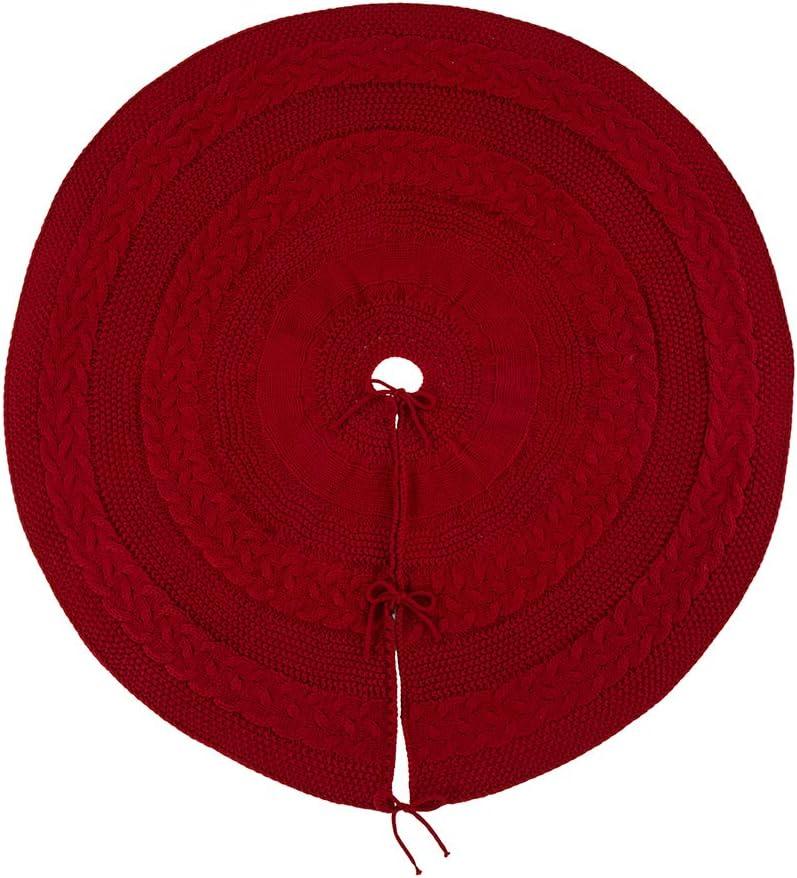 Classic Red Knitted Christmas Tree Skirt, 52 Inches