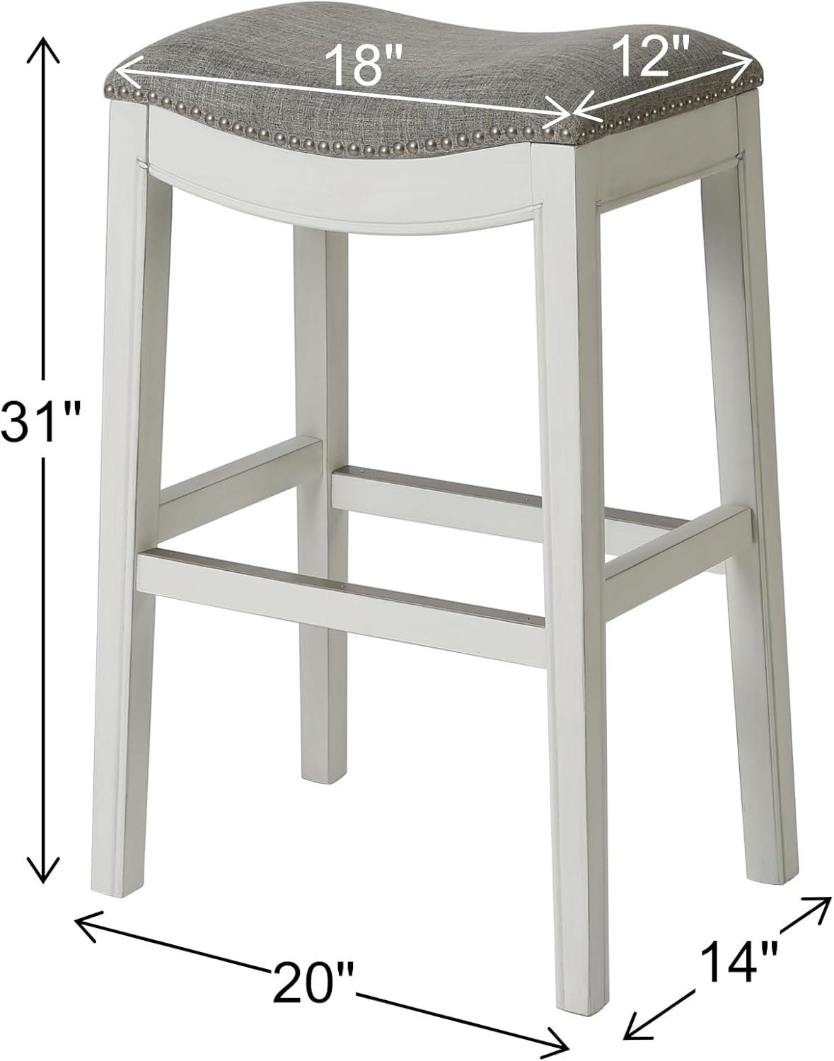 New Ridge Home Goods Zoey 30" Farmhouse Wood Bar Height Stool in White Wash