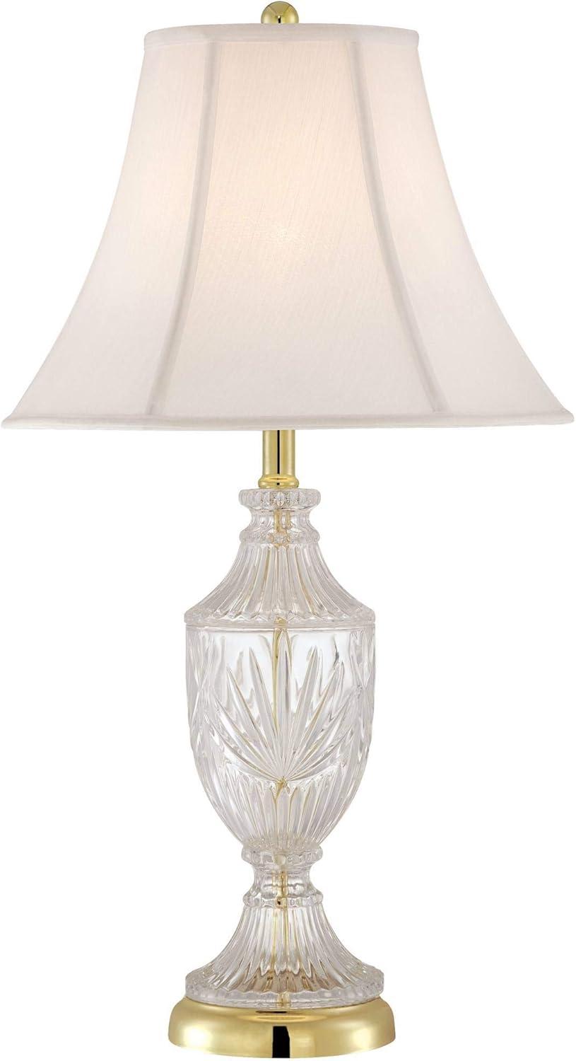 Traditional Cut Glass Urn Table Lamp with Brass Accents and White Shade