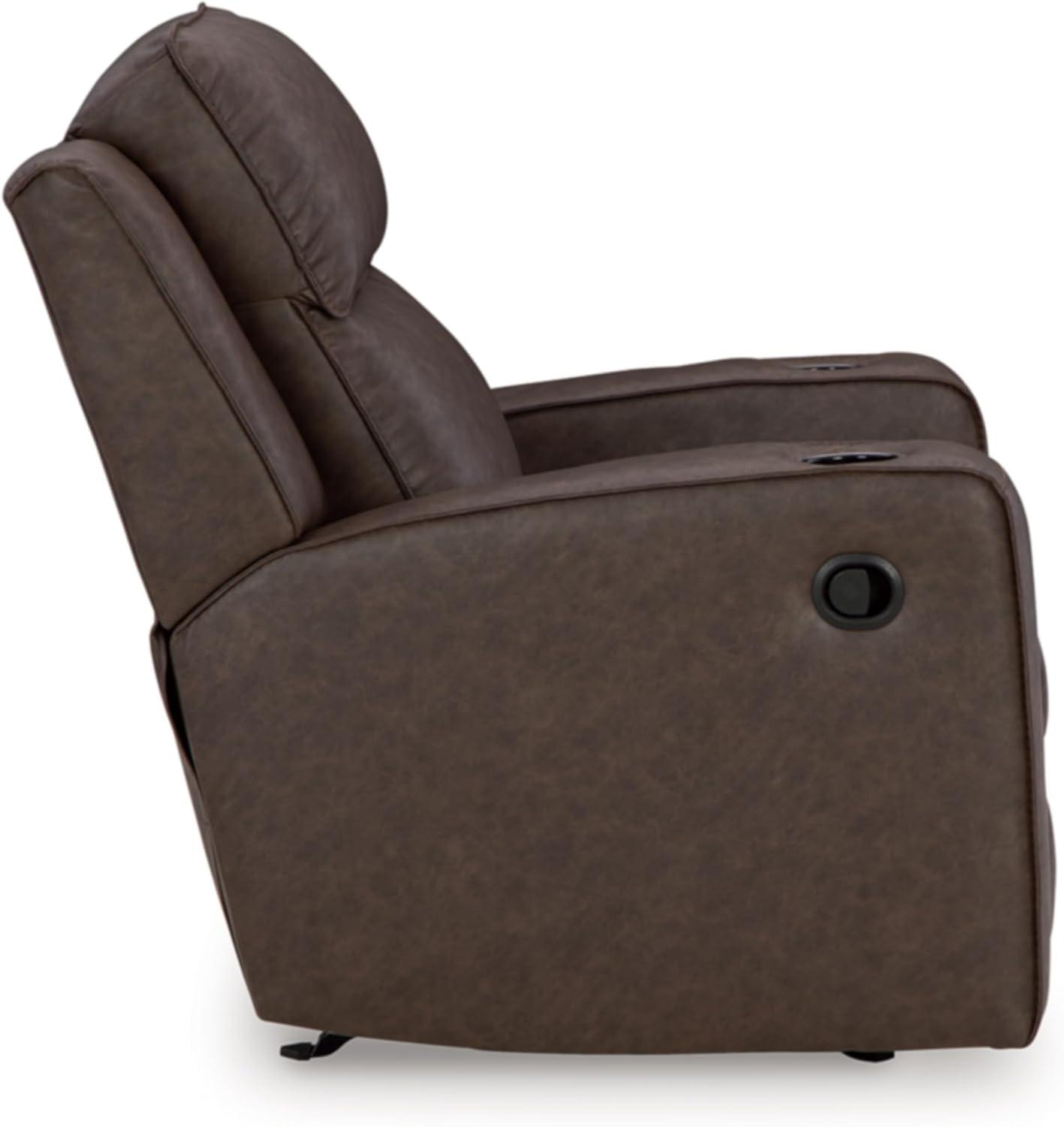 Umber Faux Leather Contemporary Recliner with Cup Holders