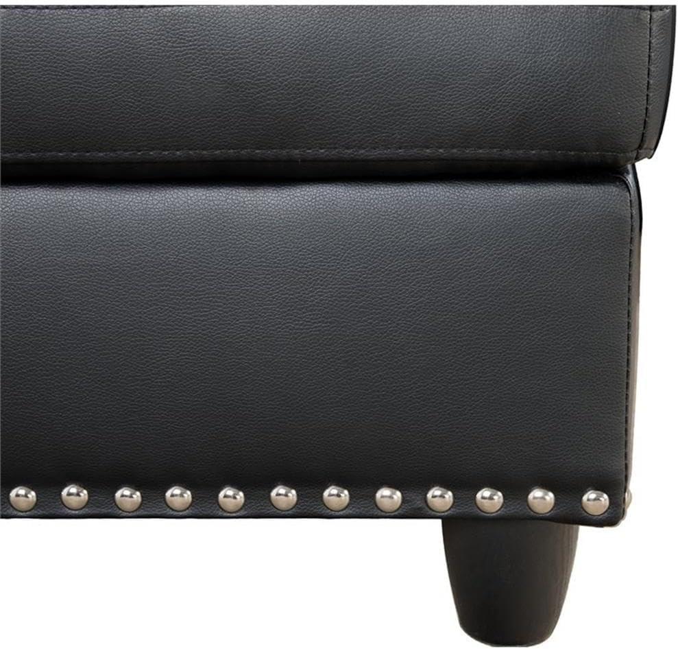 Devion Furniture Contemporary Faux Leather Nailhead Trim L Shaped Sectional Sofa Set Black