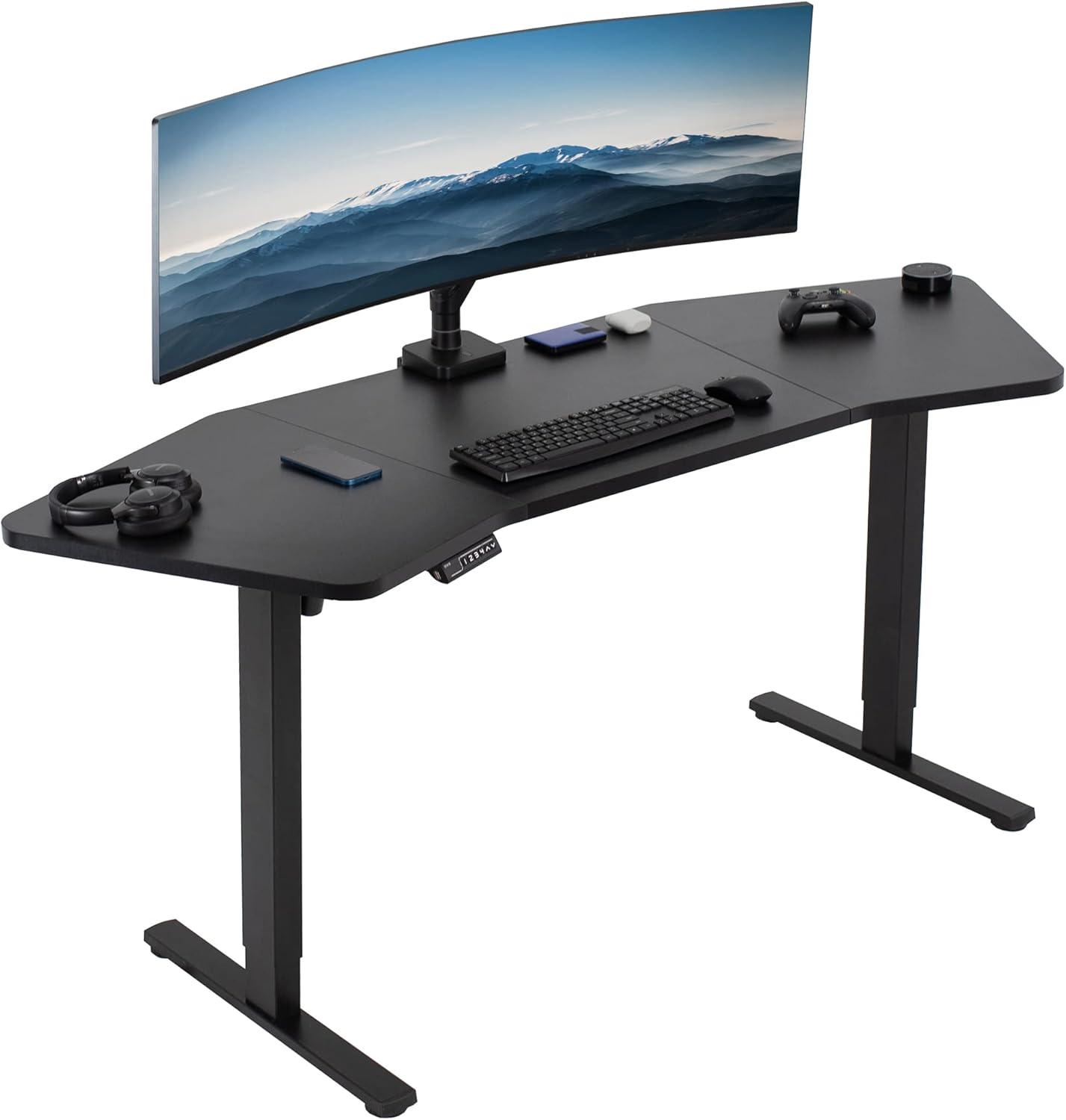 VIVO Corner Electric 71" x 24" Desk, Wing-Shaped Table Top