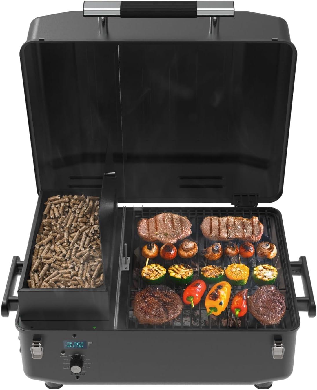 Portable Black Alloy Steel Wood Pellet Tabletop Grill