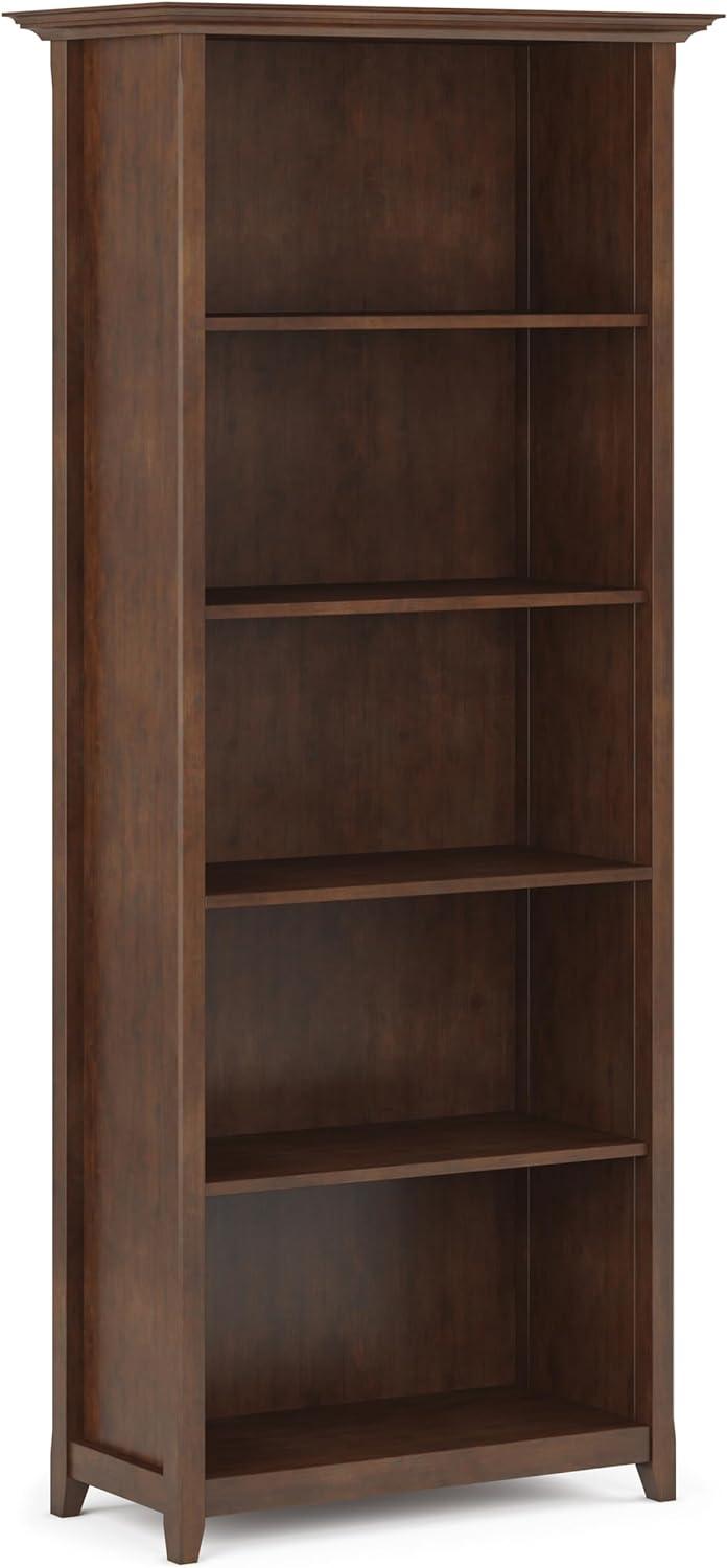 Amherst Adjustable 5-Shelf Solid Wood Bookcase in Russet Brown