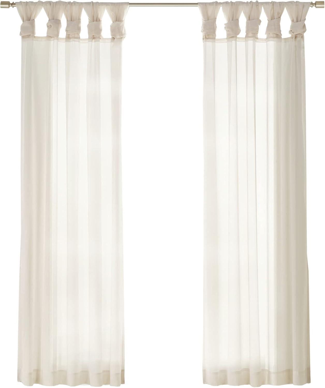 Madison Park Ceres DIY Twisted Tab Sheer Curtain, Pair Panels, Lightweight Window Treatment, Voile Privacy, Light Filtering Drape for Bedroom and Apartment, 50 in x 95 in, Ivory 2 Piece
