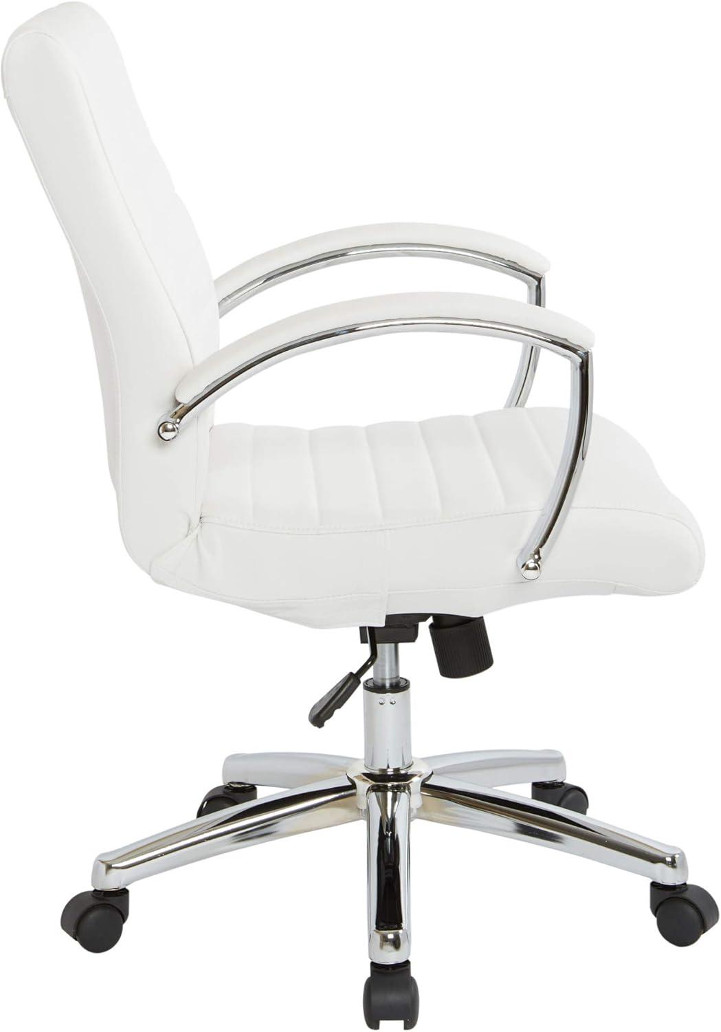 Office Star Products Executive Low Back Faux Leather Chair with Chrome Arms and Base - single White