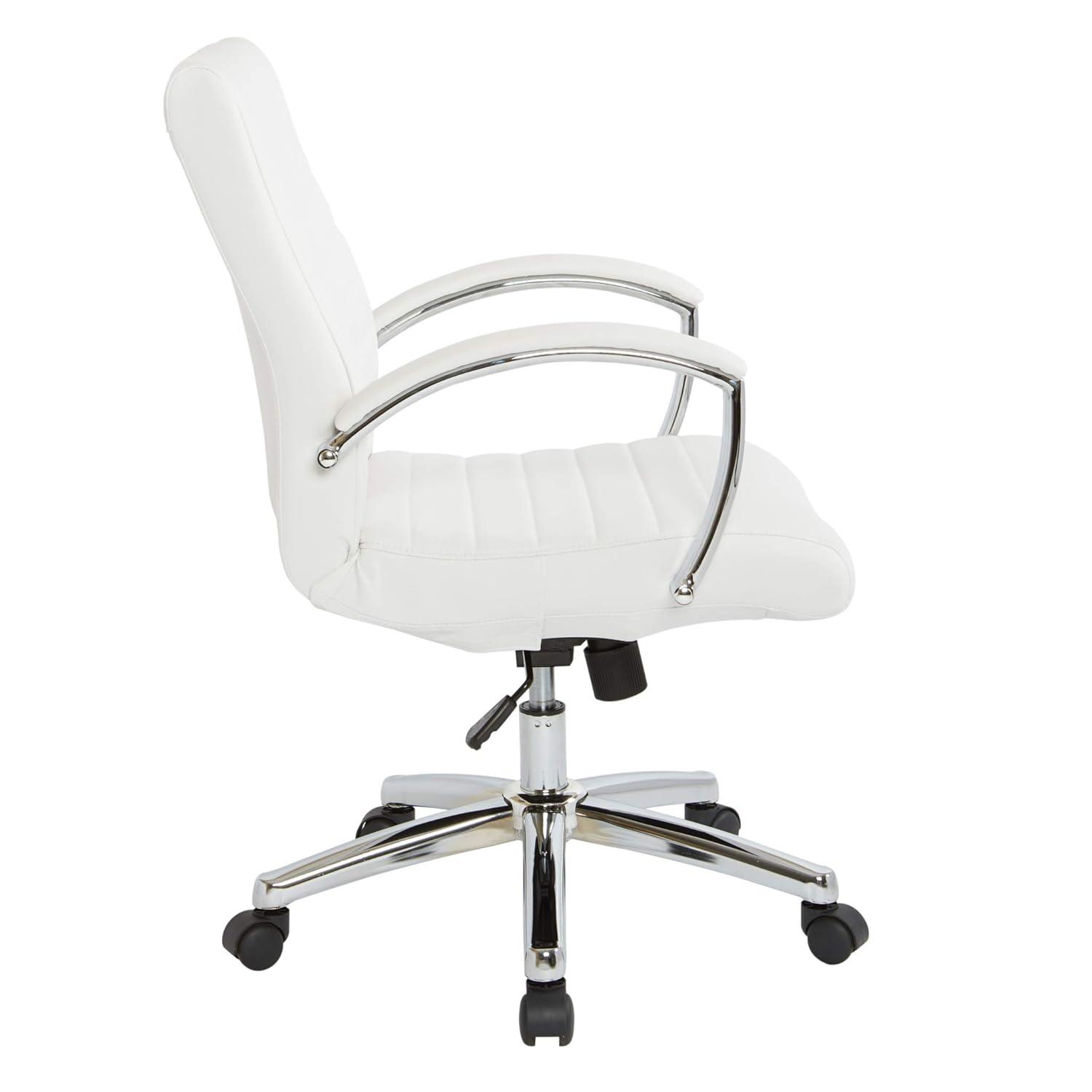 Office Star Products Executive Low Back Faux Leather Chair with Chrome Arms and Base - single White