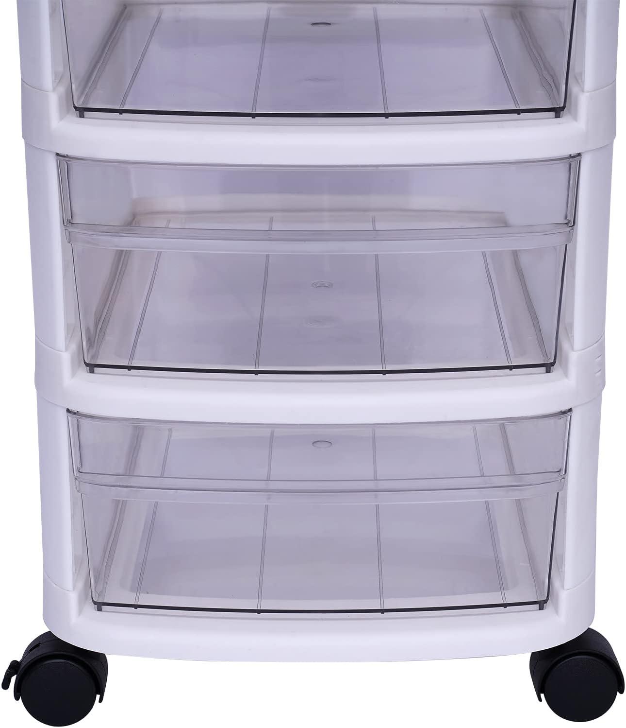 White 6-Tier Plastic Rolling Storage Cart with Clear Drawers