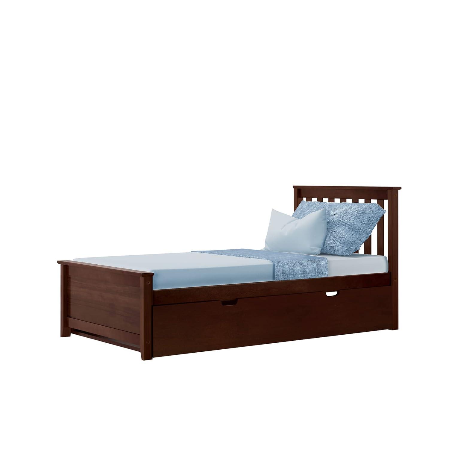 Pine Wood Twin Bed with Slatted Headboard and Trundle