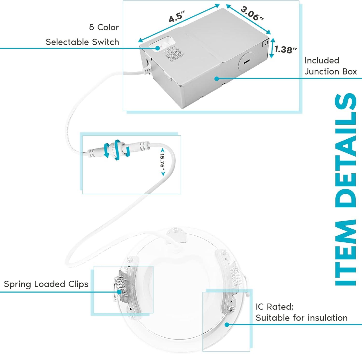 4'' Selectable Color Temperature Dimmable Air-Tight IC Rated LED Canless Recessed Lighting Kit