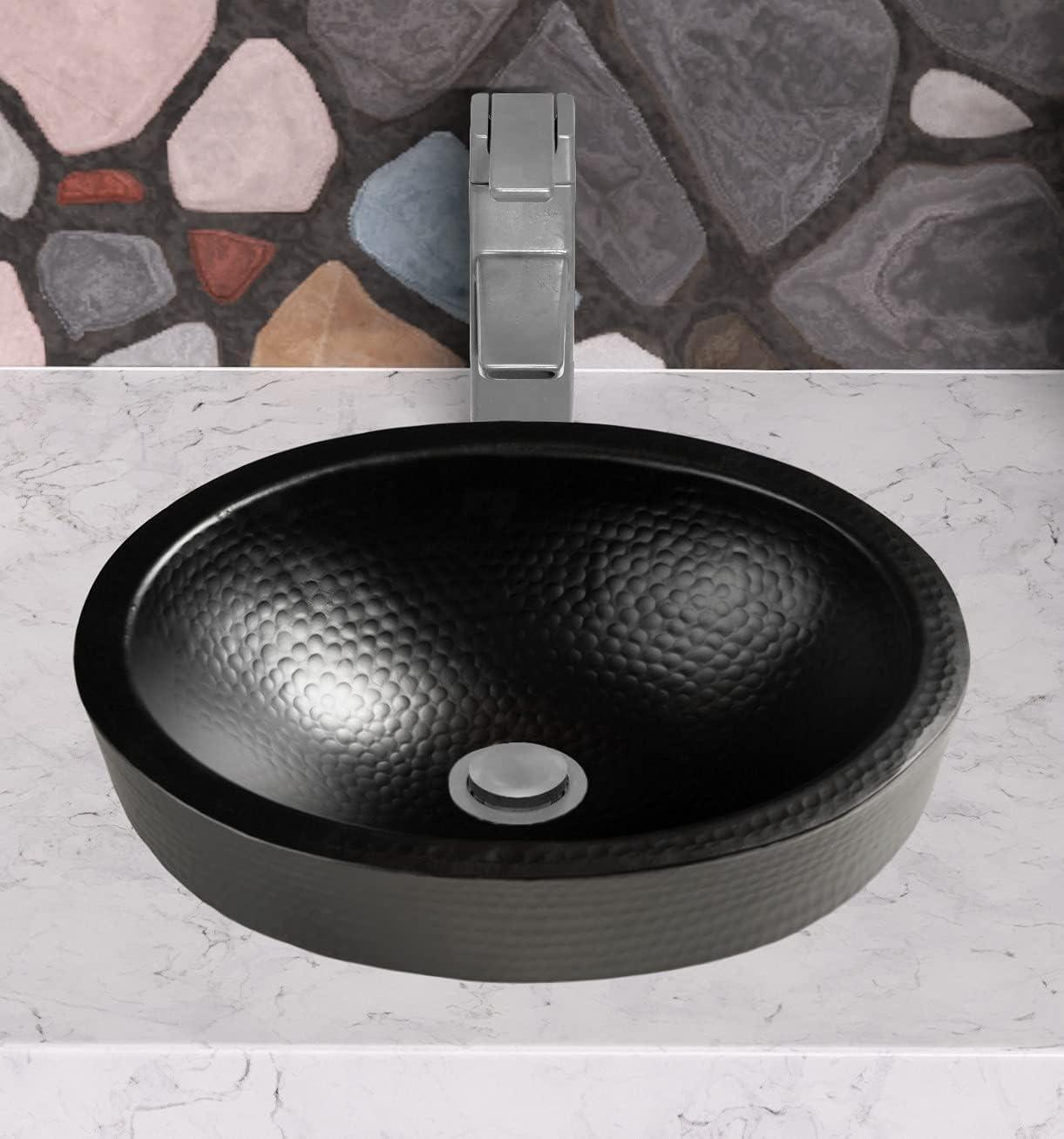 Matte Black Hand Hammered Oval Vessel Sink, 17 inches