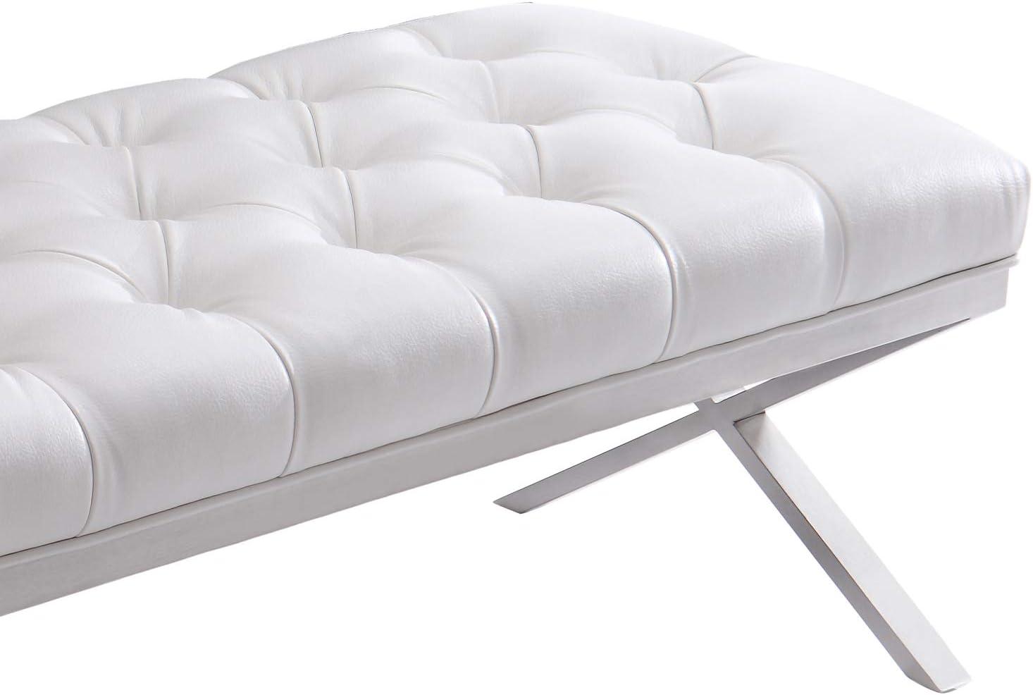 Armen Living Milo Modern Faux Leather Bedroom Bench in White