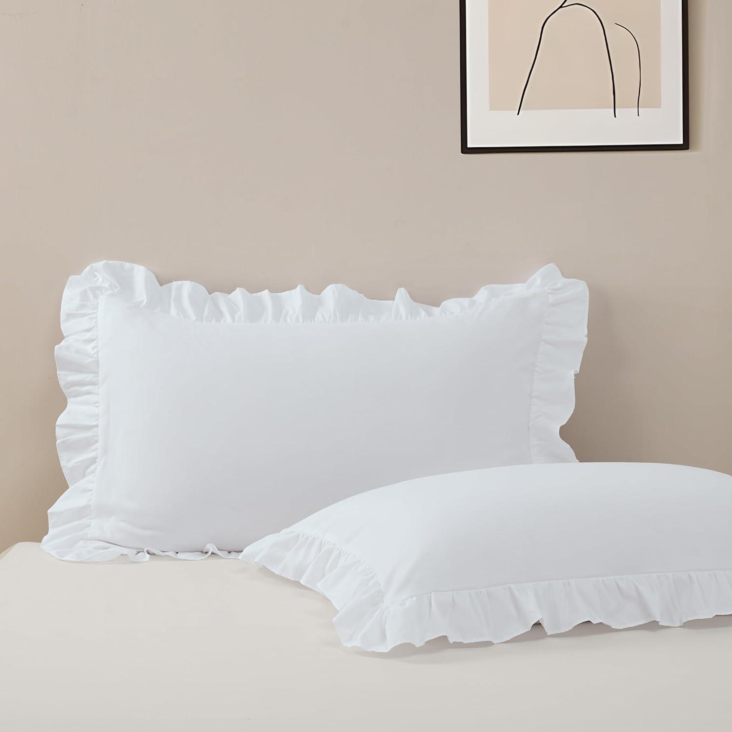 White Cotton Ruffled Standard/Queen Pillowcases Set of 2