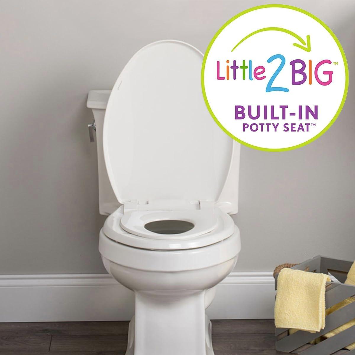 Little2Big Toilet Seat with Built-In Potty Training Seat, Slow Close, Easy Install, Elongated, White