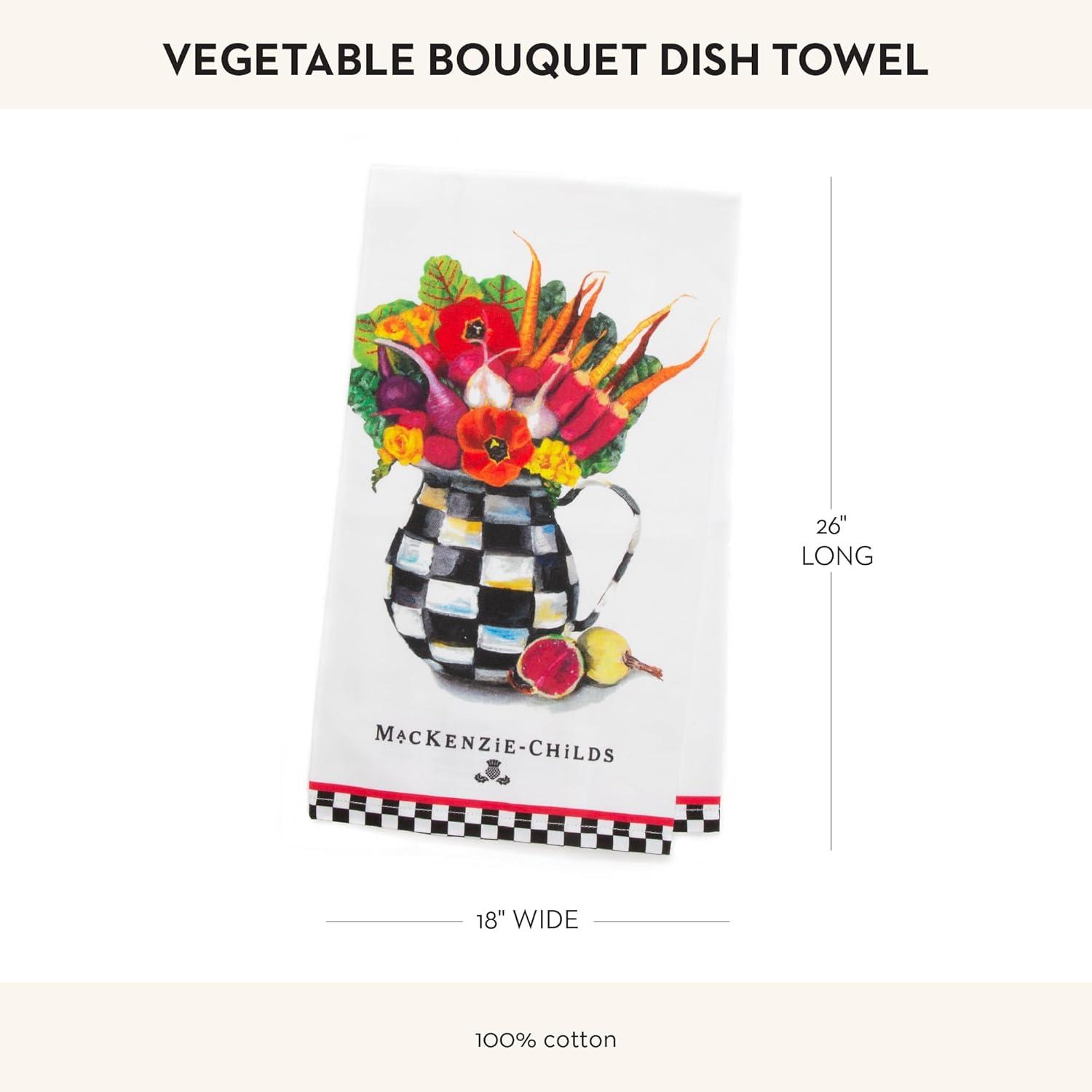 White Cotton Kitchen Dish Towel with Vegetable Bouquet Design