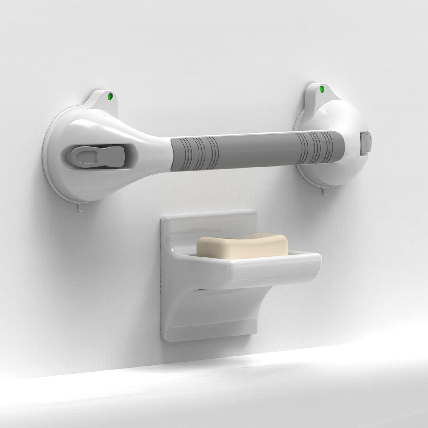 16.5inch 2 Pack Suction Balance Assist Bathroom Shower Handle,Bath Grab Bar with Indicators(White/Grey)