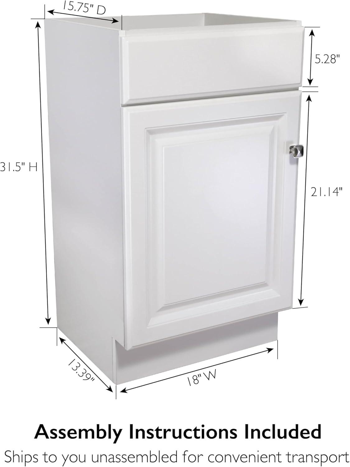 Design House 597112 Wyndham 18 Inch Unassembled 1-Door Bathroom Vanity without Top, White