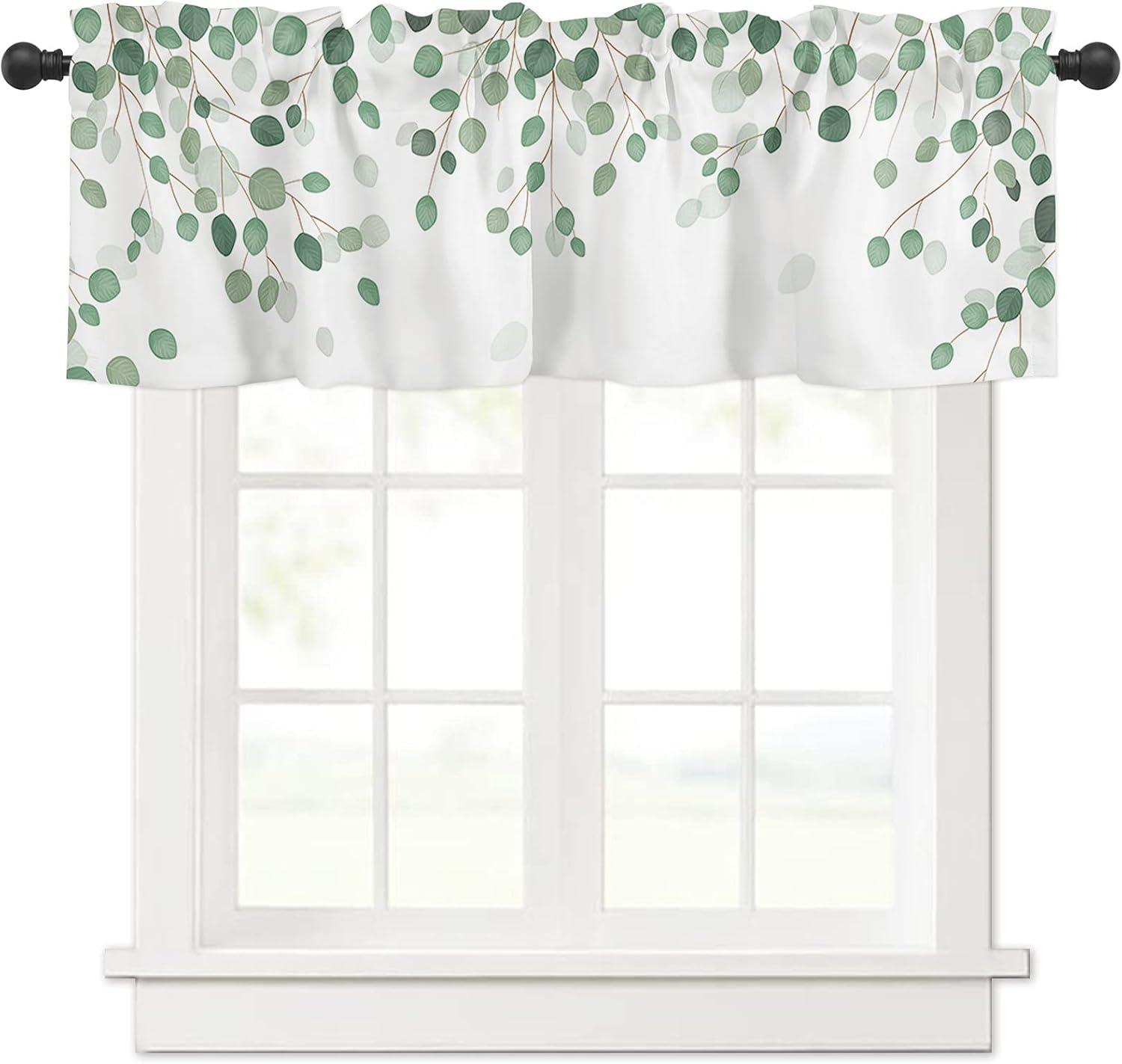 Blue Polyester Rod Pocket Kitchen Window Valance