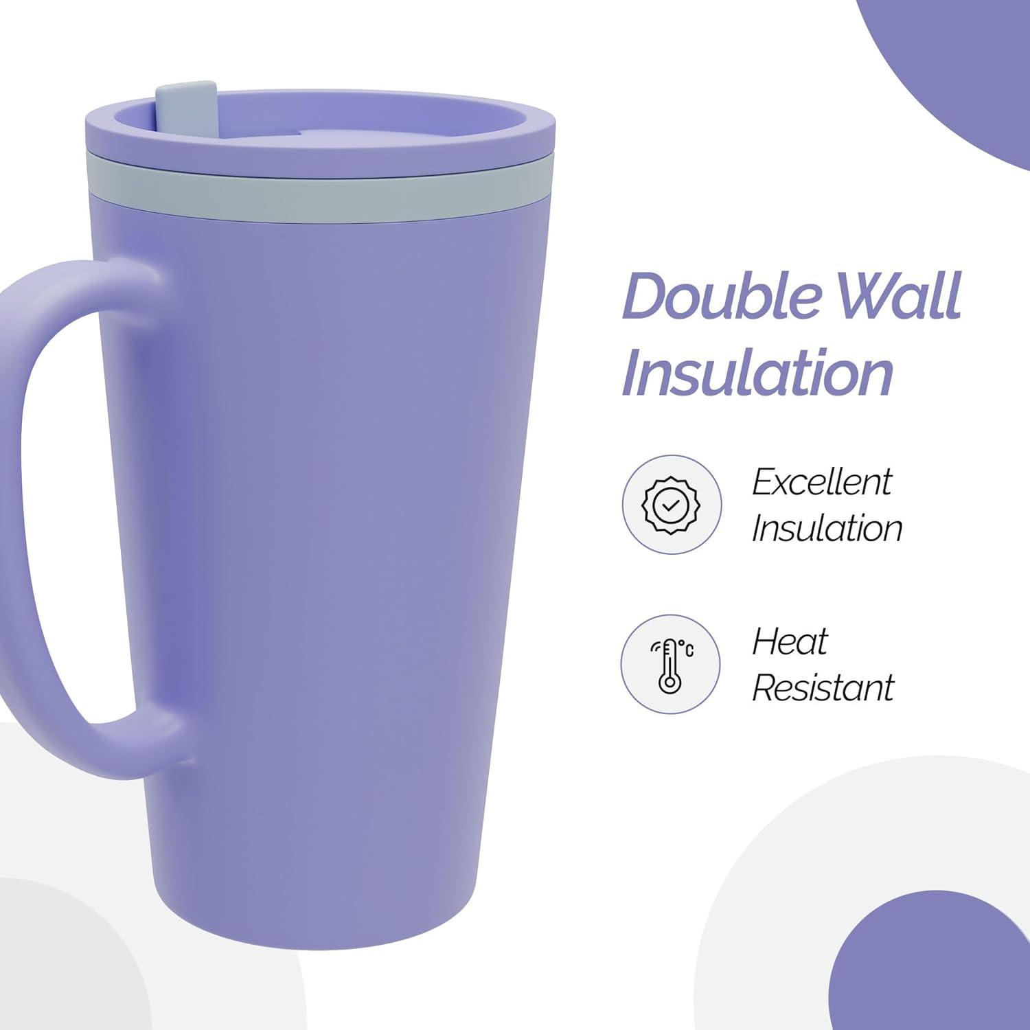 Copco Cone 16oz Insulated Travel Mug with Handle, Double Wall, Slide-Closure Lid, Microwave & Dishwasher Safe, Portable Coffee Cup (Light Purple)