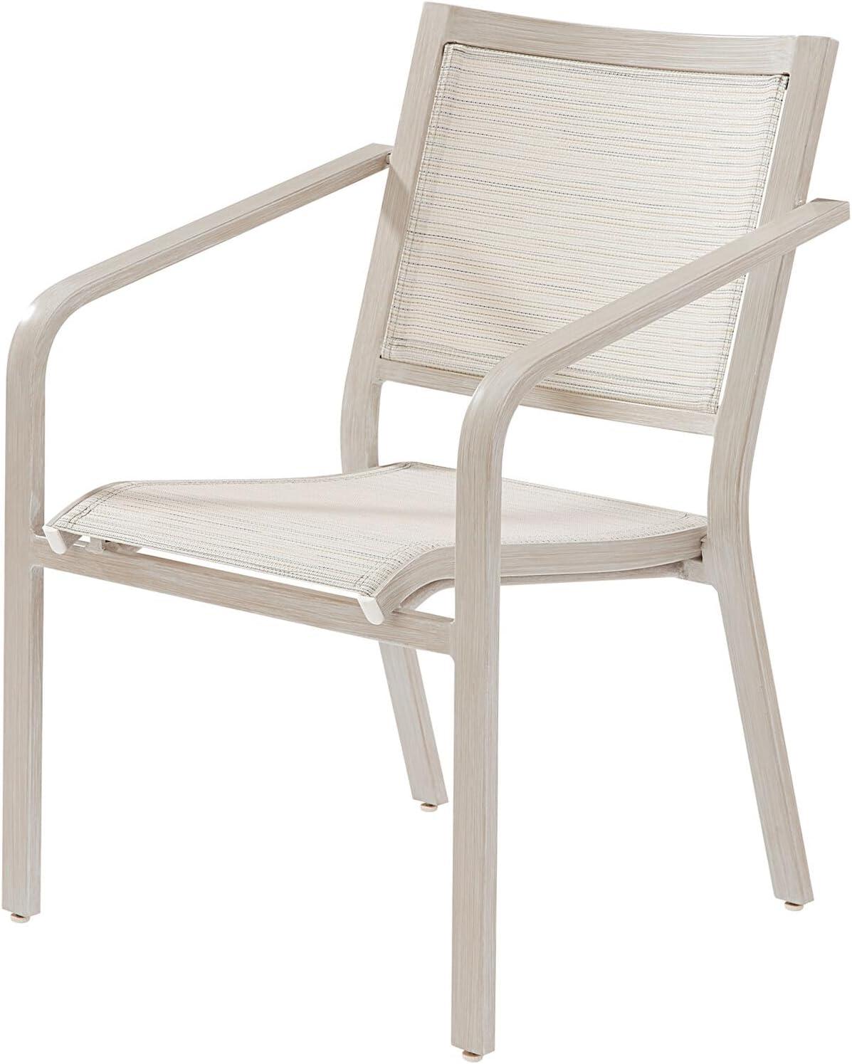 Hanover Morrison 7-Piece Outdoor Costal Dining Set with 6 Aluminum Sling Chairs and Slat Top 66" x 38" Table, Rust-Resistant - MORDN7PC-WHT