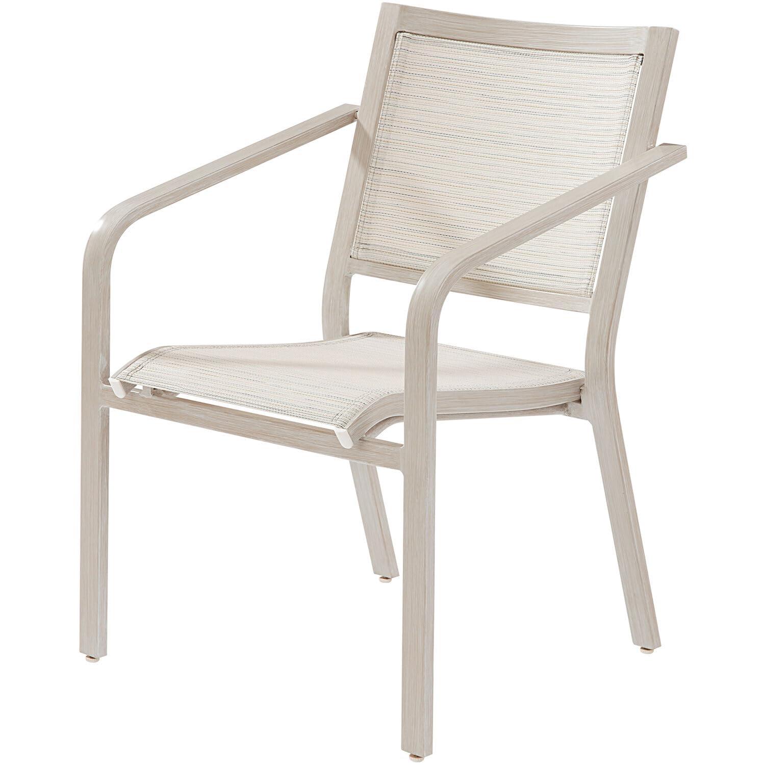 Hanover Morrison 7-Piece Outdoor Costal Dining Set with 6 Aluminum Sling Chairs and Slat Top 66" x 38" Table, Rust-Resistant - MORDN7PC-WHT