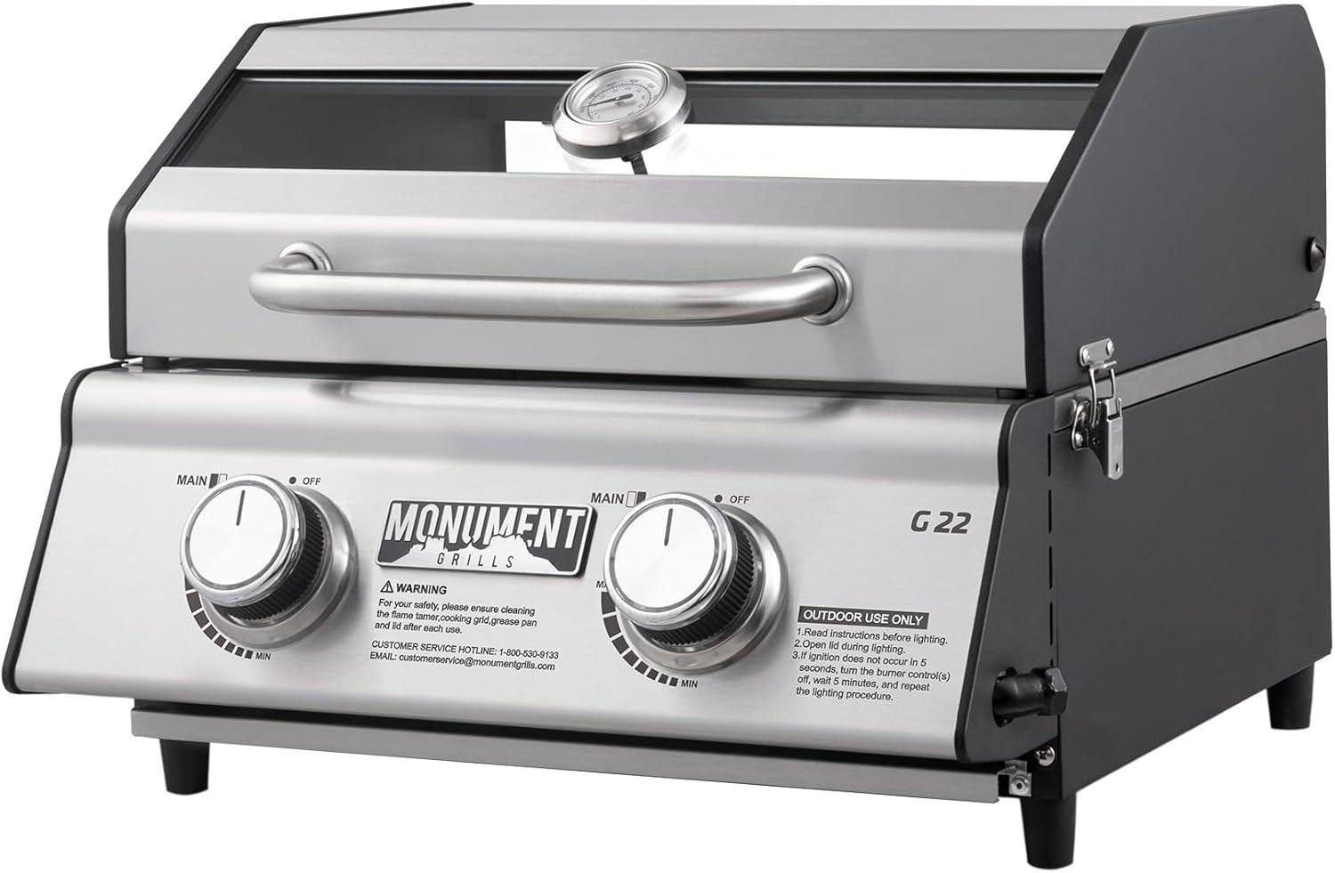 Monument Grills, Clearview 2 - Burner Portable Stainless Liquid Propane 15000 BTU Gas Grill