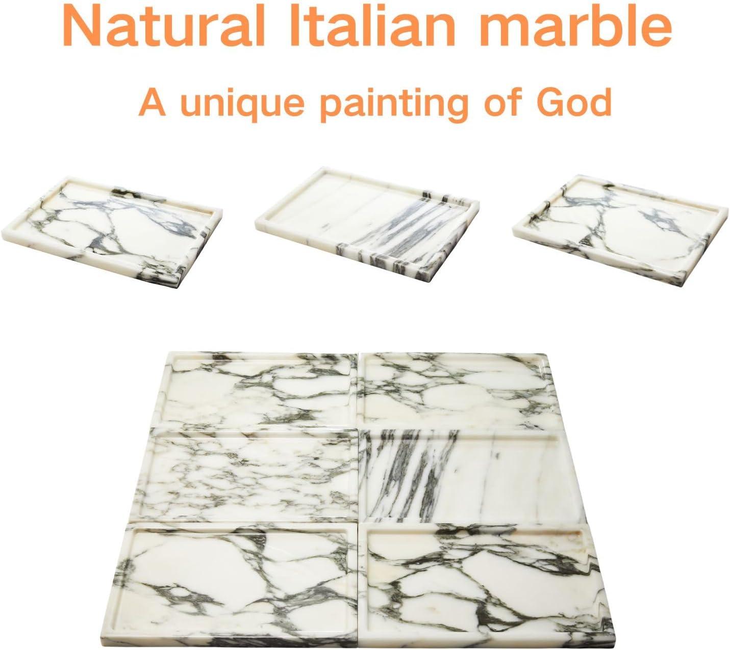 Polished White and Gray Marble Vanity Tray