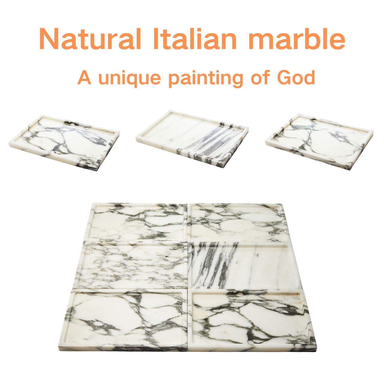 LYS&LYX Natural Marble Vanity Tray: Genuine Stone Storage Tray for Home Decor, Bathroom, Kitchen, and Dresser (Non-Resin/Non-Ceramic (arabescato, 300mm*200mm)
