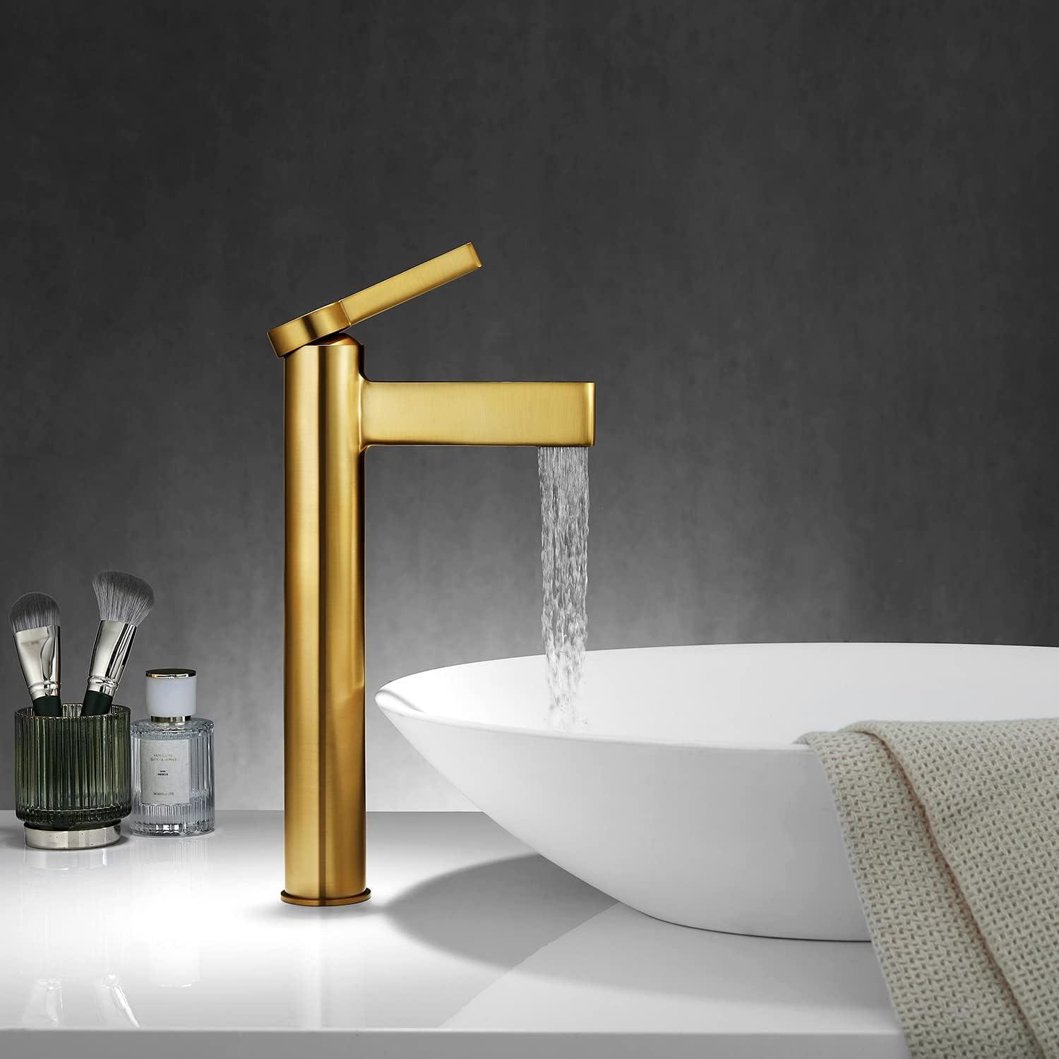 Brushed Gold Stainless Steel Single Lever Bathroom Faucet