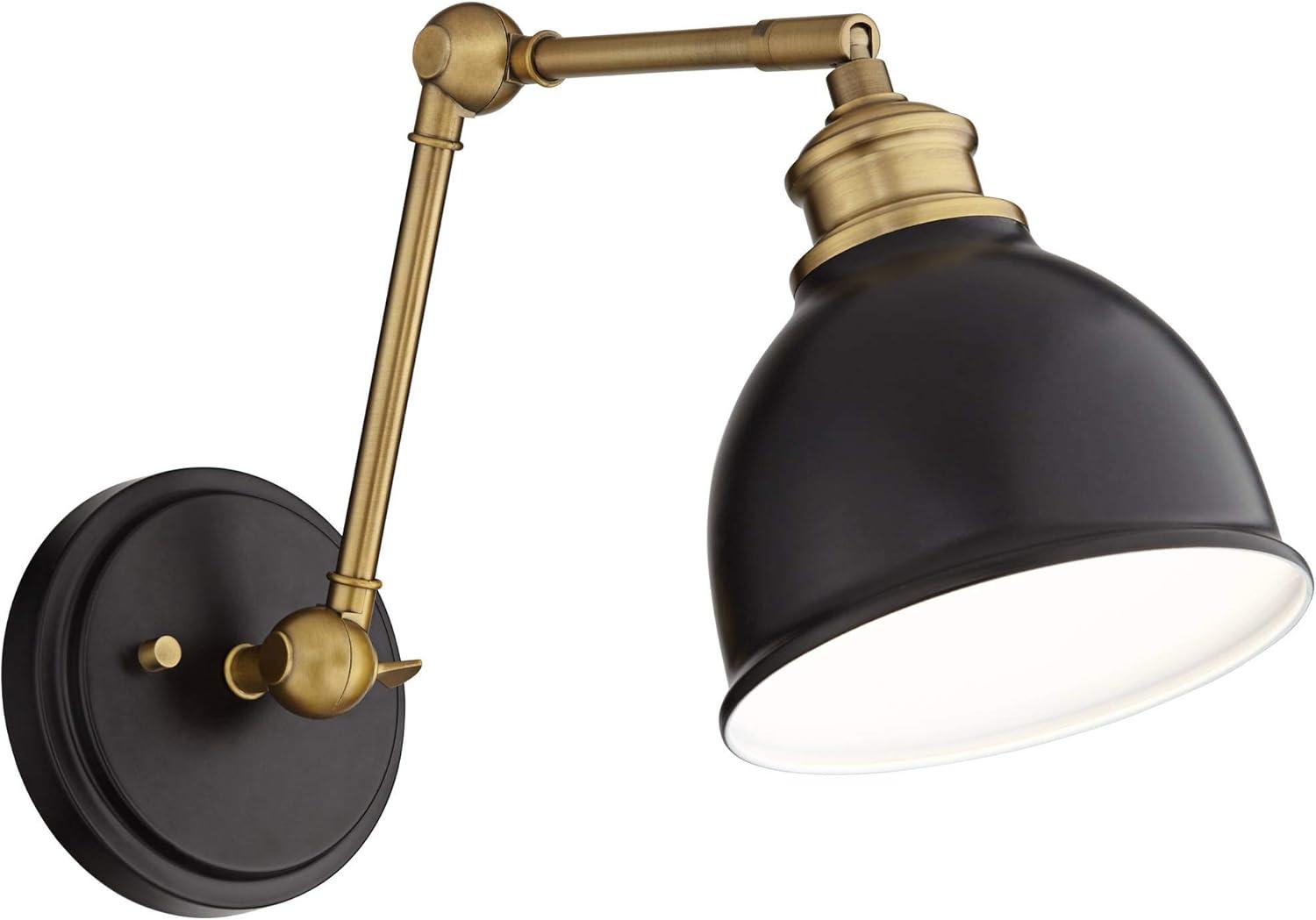 Black and Brass Adjustable Swing Arm Wall Lamp