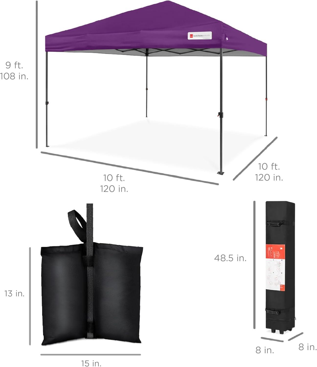 Best Choice Products Best Choice Products Easy Setup Pop Up Canopy W/ 1-Button Setup, Wheeled Case, 4 Weight Bags