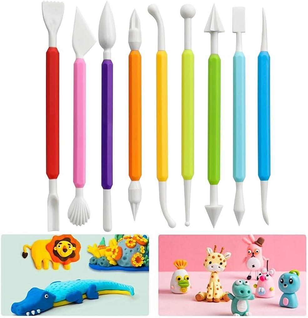 9 Pieces of Clay Carving Tools, Children's Plastic Modeling Clay Tools, Double-Headed Plastic Ceramic Pottery Tool kit, Handicraft Clay Modeling DIY kit Chef Decoration Modeling and Carving Tools