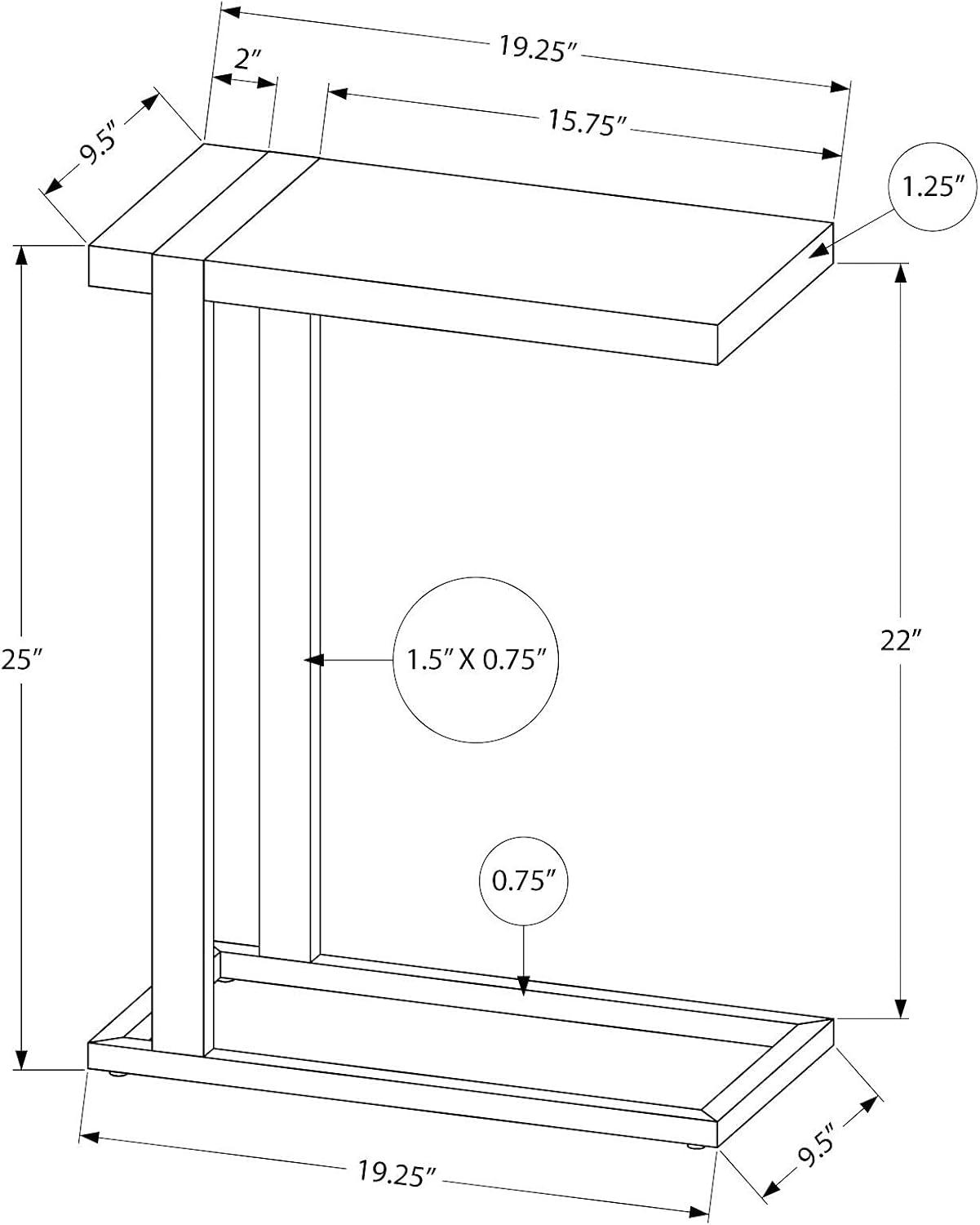 Accent Table C-shaped End Side Snack Living Room Bedroom Metal Brown