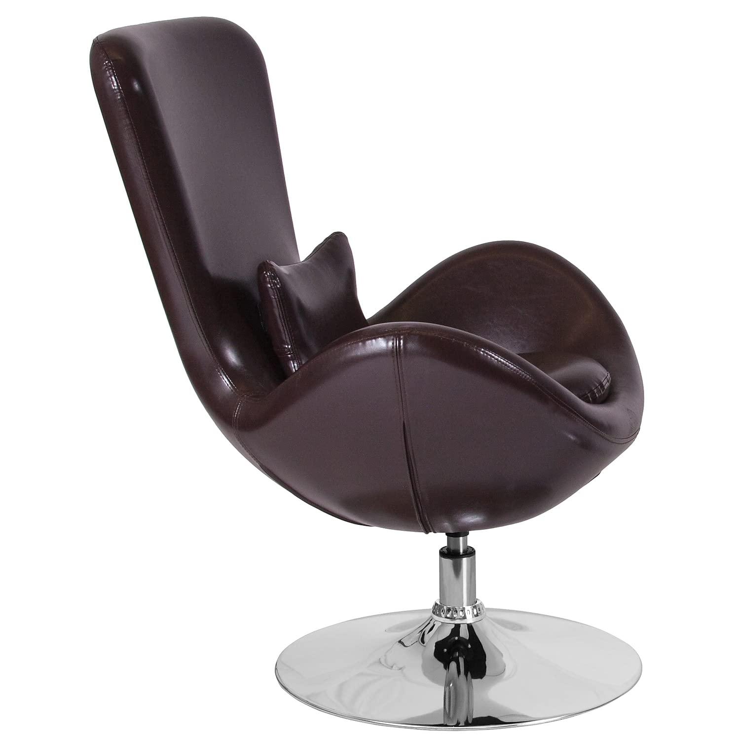 High Back Brown LeatherSoft Swivel Lounge Chair with Chrome Base