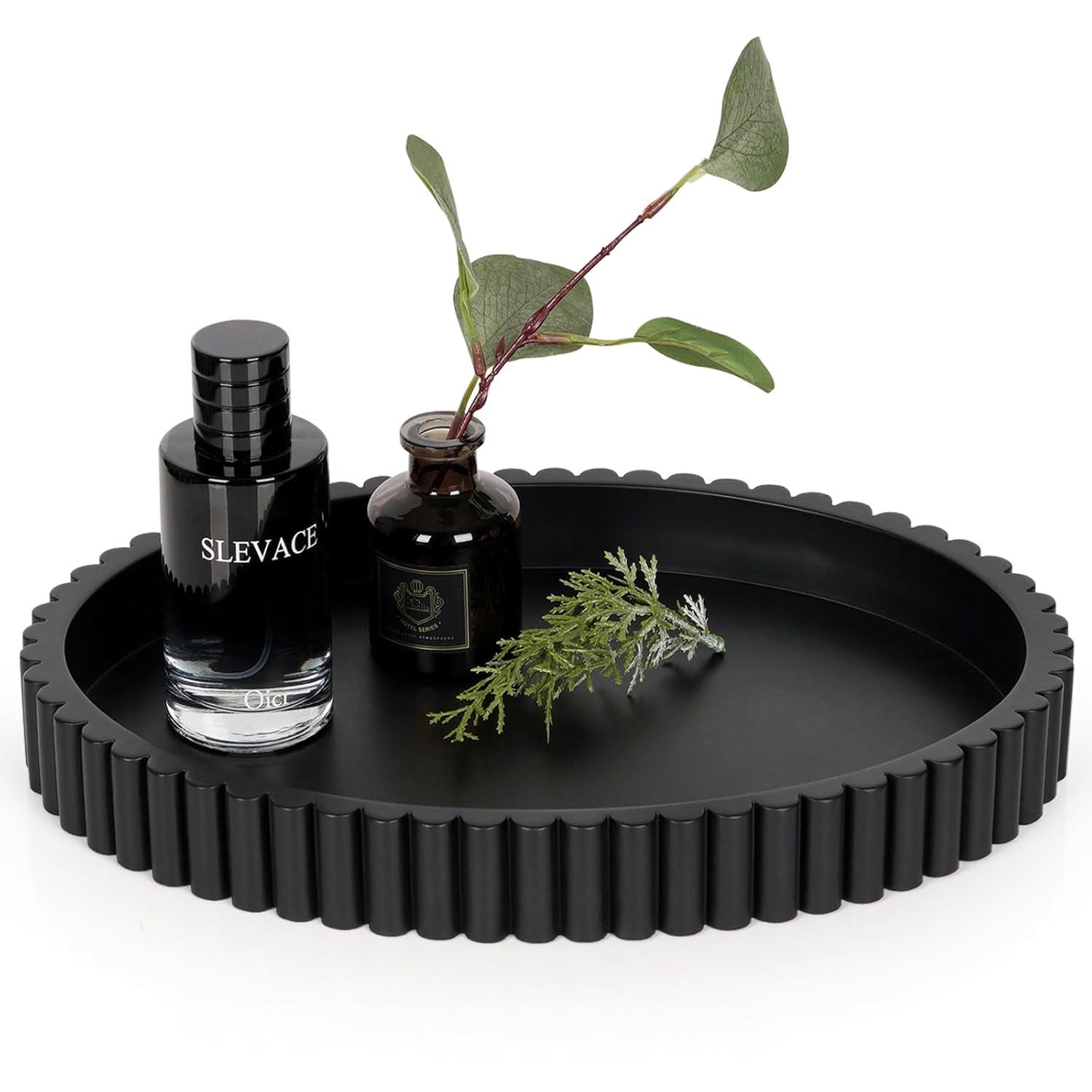 Oval Tray for Coffee Table Decor, 13" Concrete Tray, Table Centerpieces Decorative Trays for Home Decor, Modern Decorative Trays for Coffee Tables, Centerpiece Trays, Black