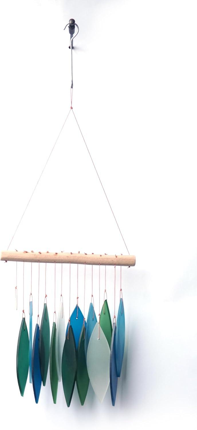 Small Blue and Green Driftwood Sea Glass Wind Chime