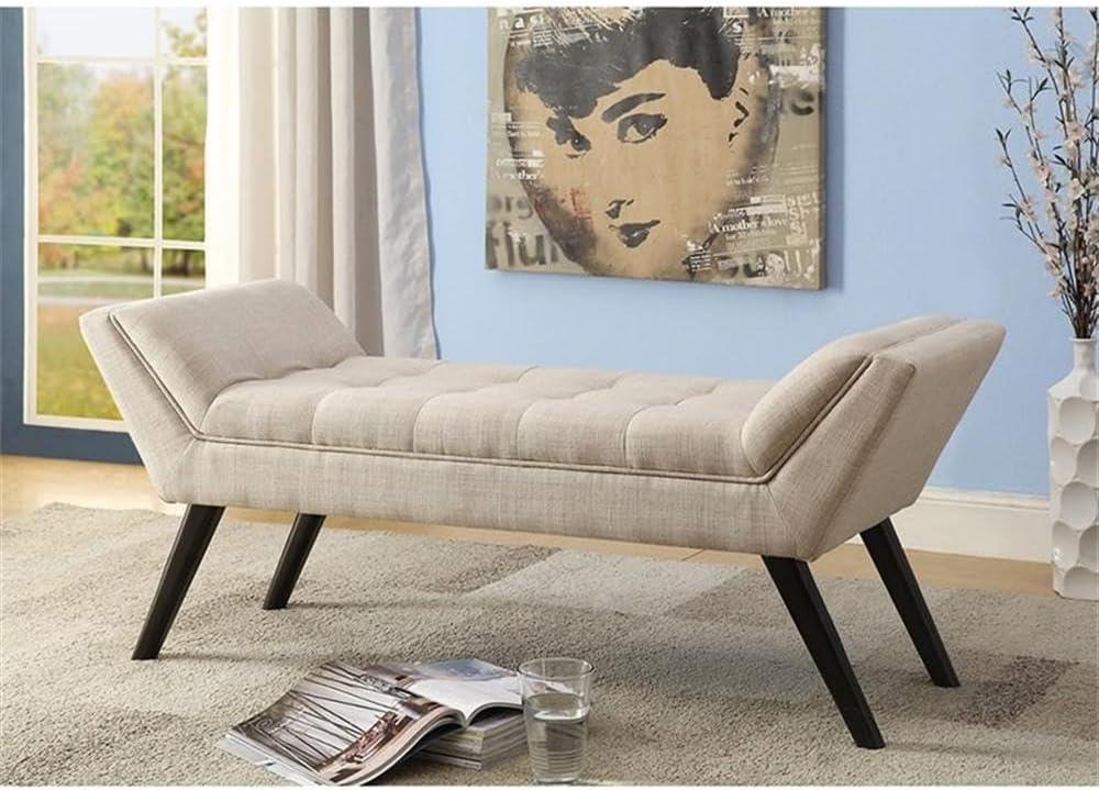 Tamblin Mid-Century Modern Retro Linen Fabric Upholstered Grid - Tufting 50" Bench - Beige - Baxton Studio: Plywood Frame, Polyester Upholstery