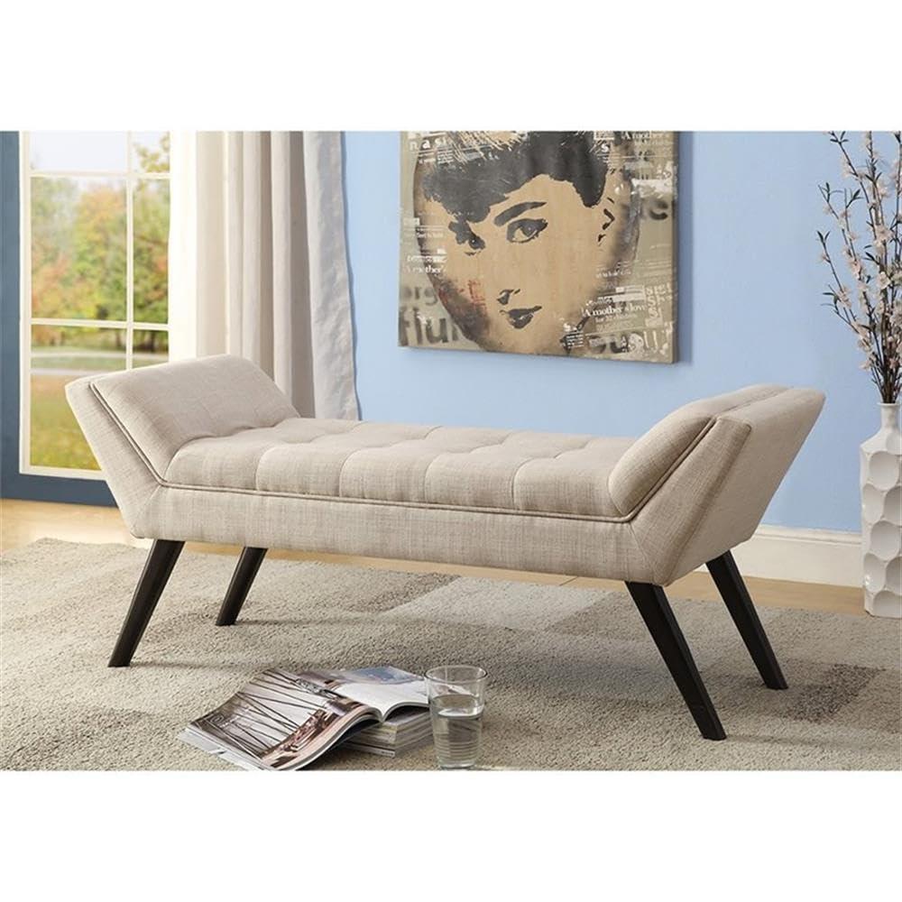 Tamblin Mid-Century Modern Retro Linen Fabric Upholstered Grid - Tufting 50" Bench - Beige - Baxton Studio: Plywood Frame, Polyester Upholstery