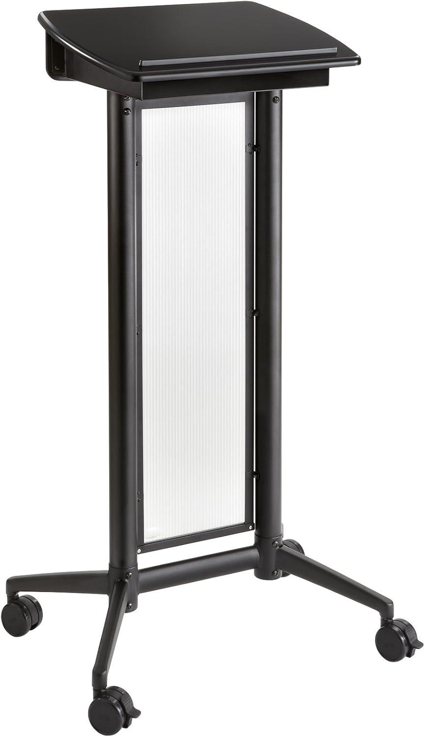 Black Steel Mobile Lectern with Translucent Panel