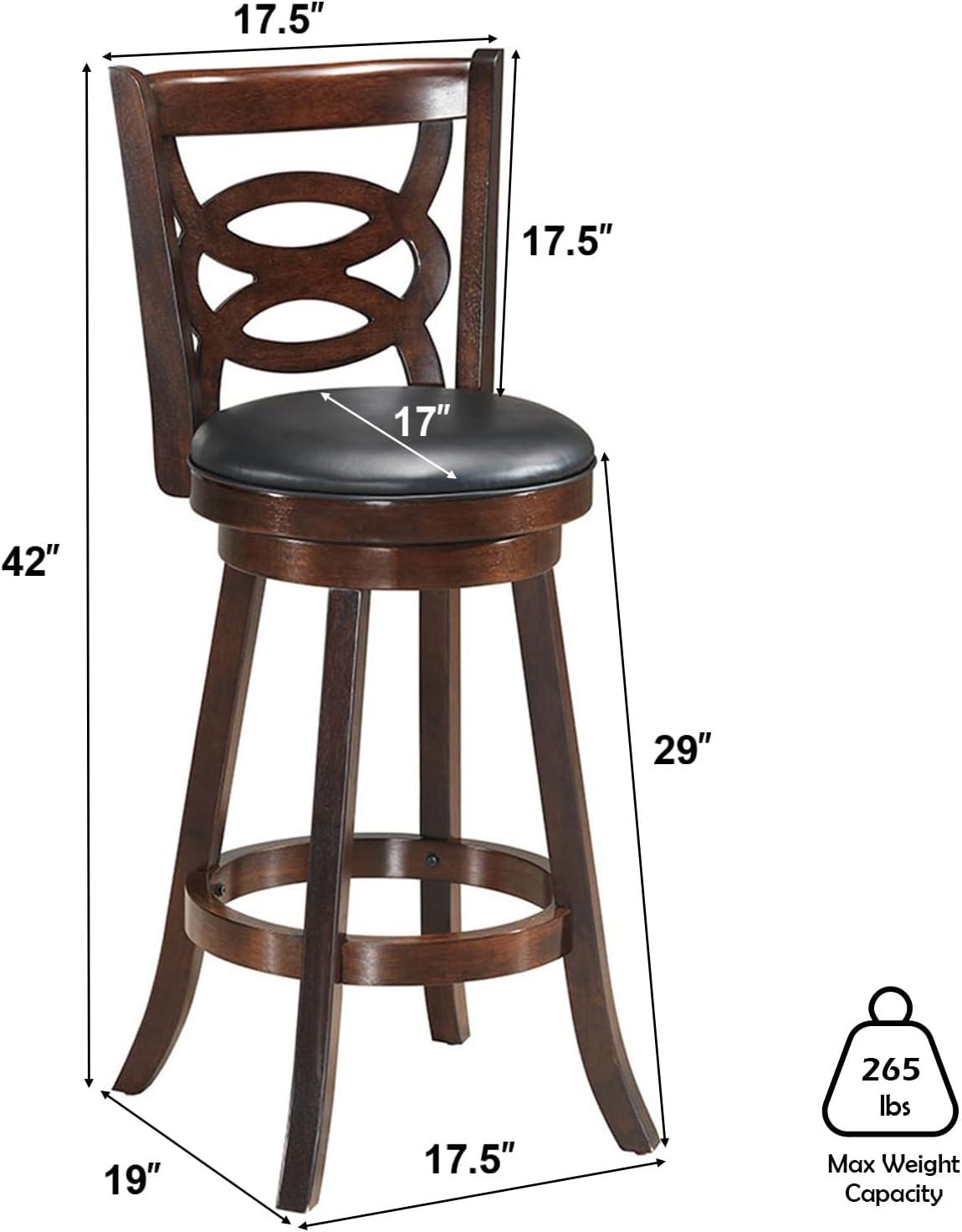 XIAOTAO 360° Swivel Barstools Set of 2, 29" Bar Height Bar Chairs with Back & Footrest, Upholstered Bar Stools with Rubber Wood Frame, Suitable for Home Bar, Kitchen Counter, Espresso