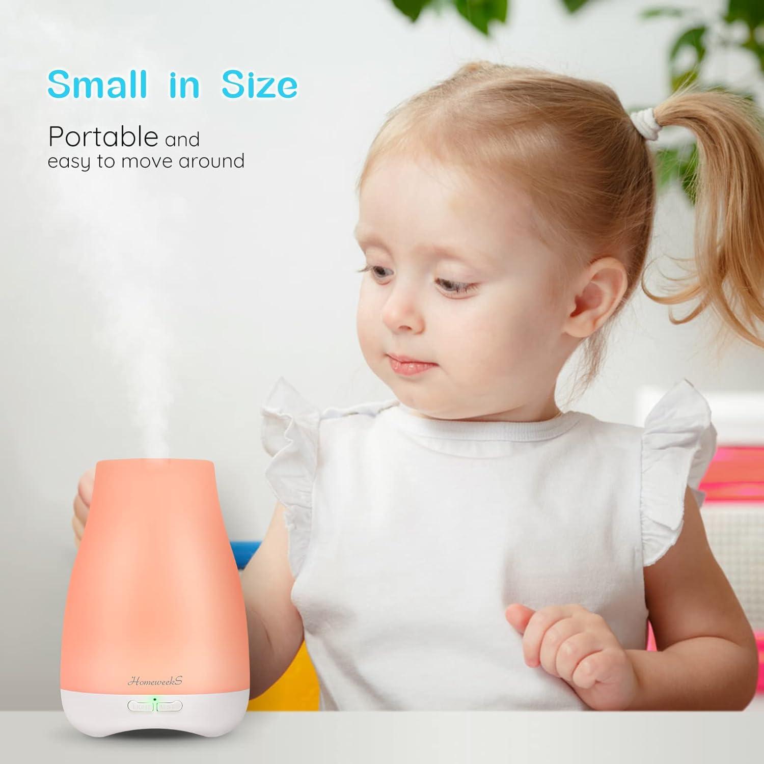 Diffusers,Homeweeks 100ml Colorful Essential Oil Diffuser with Adjustable Mist Mode,Auto Off Aroma Diffuser for Bedroom/Office/Trip