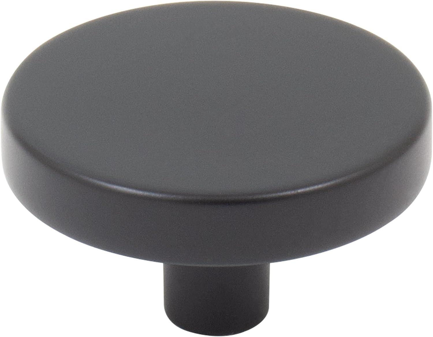 Matte Black Round Zinc Cabinet Knob, 1-1/2 Inches