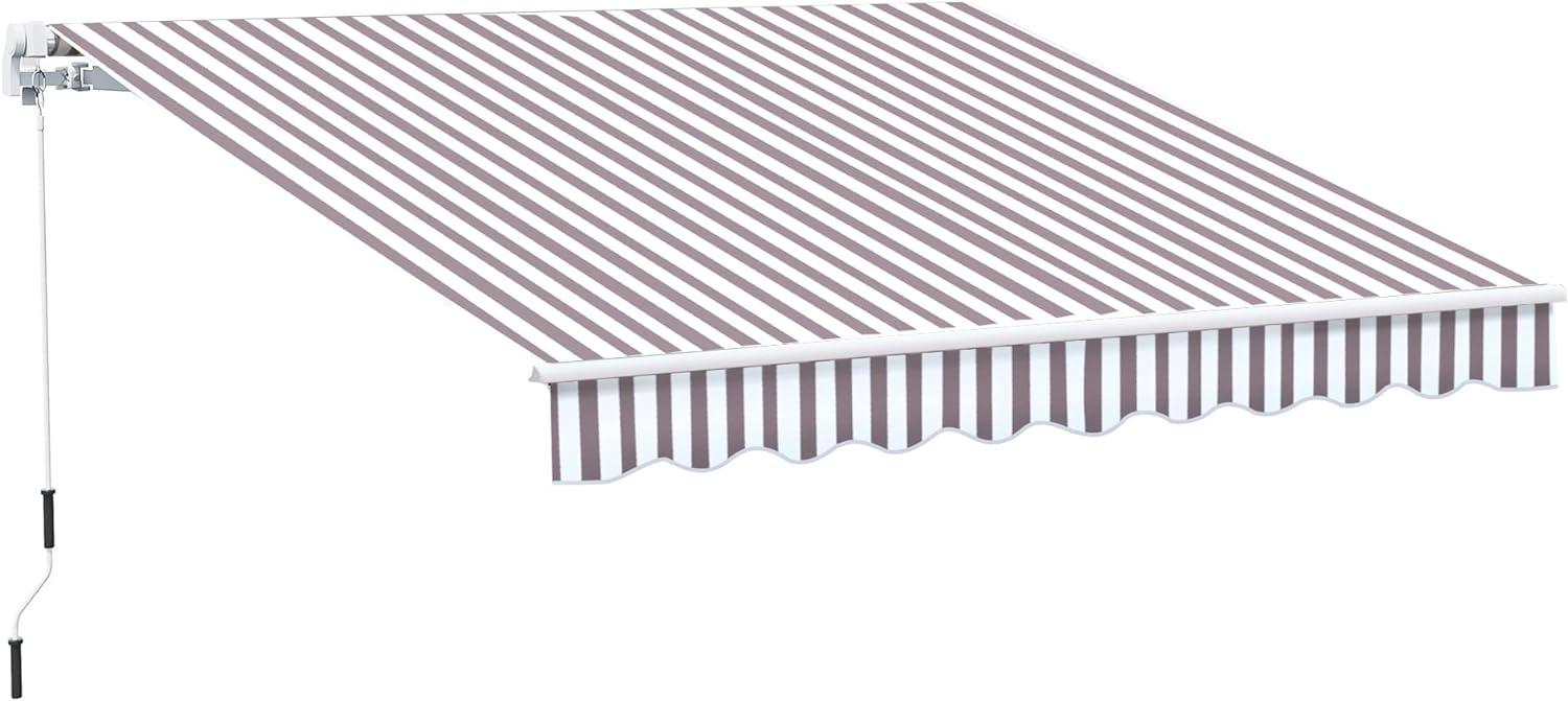 Coffee Striped 10' x 8' Retractable Patio Awning with Aluminum Frame