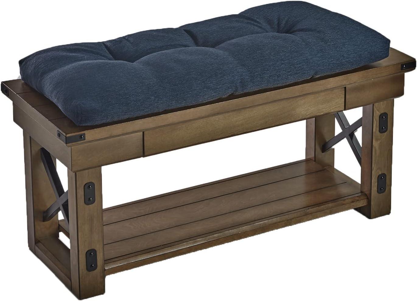 Gripper 35" Tufted Omega Universal Bench Cushion Indigo: Solid Rectangle Indoor Seat Cushion, Polyester Woven Material