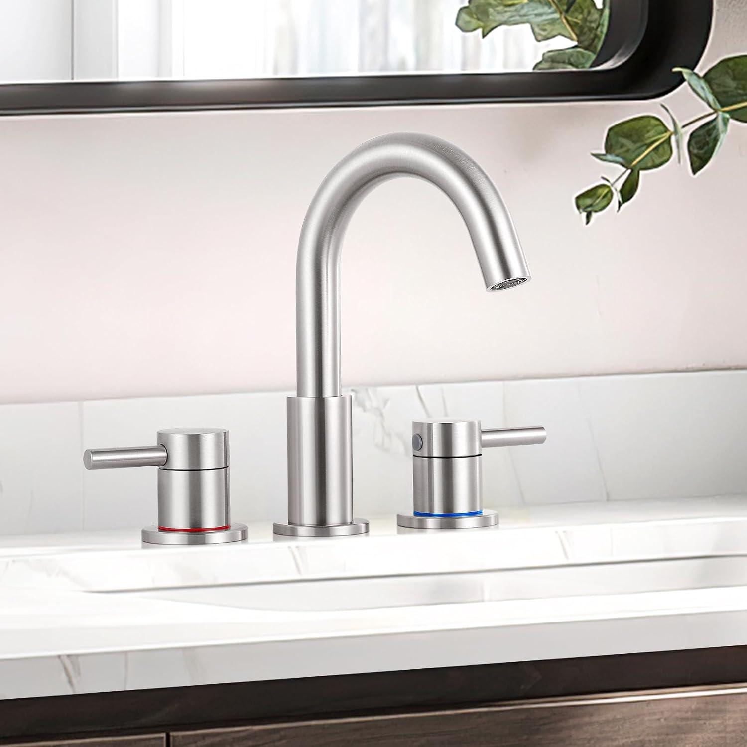 Brushed Nickel Double Handle Widespread Bathroom Faucet