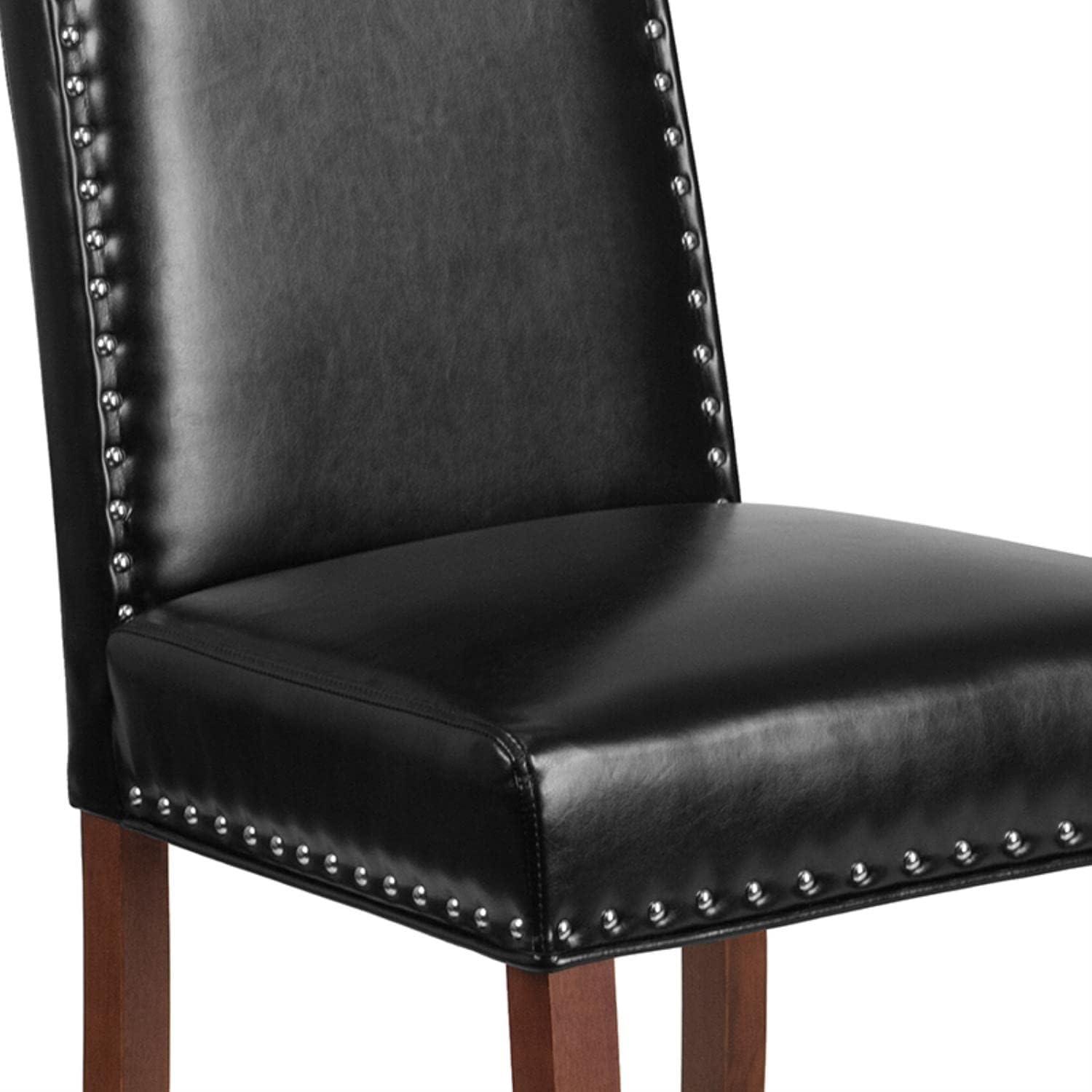 Black LeatherSoft Parsons Side Chair with Nailhead Trim